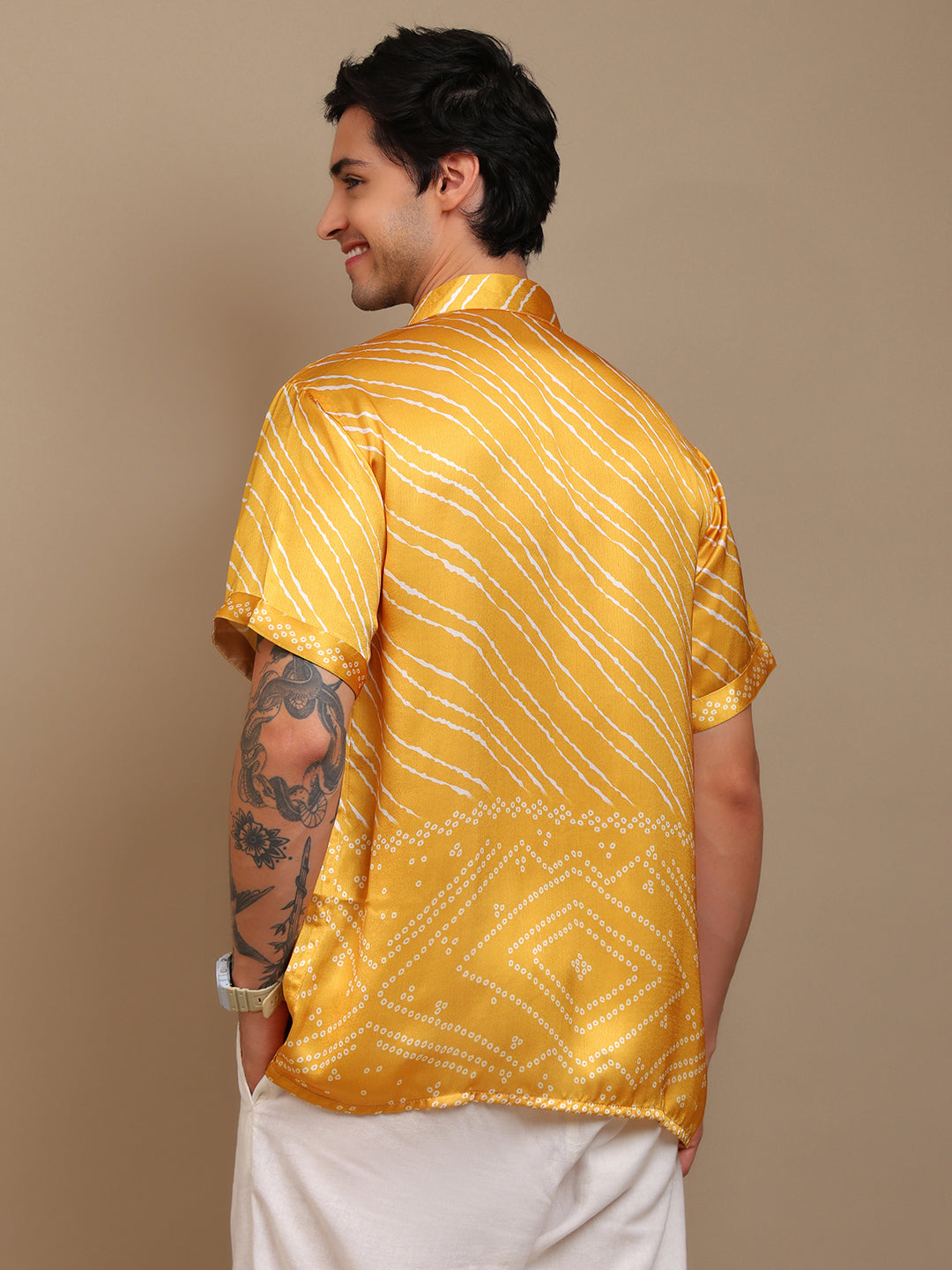 Men’s Loose Fit Yellow Bandhani Shirt