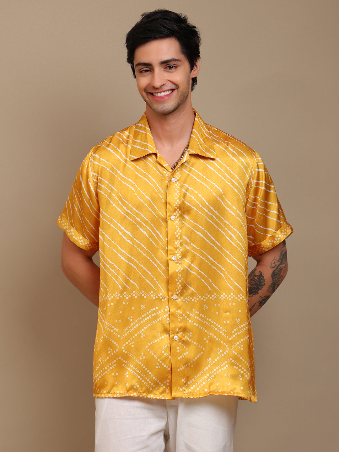Men’s Loose Fit Yellow Bandhani Shirt