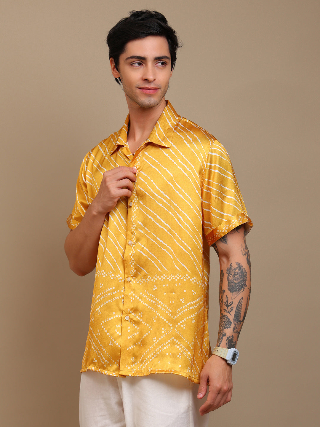Men’s Loose Fit Yellow Bandhani Shirt