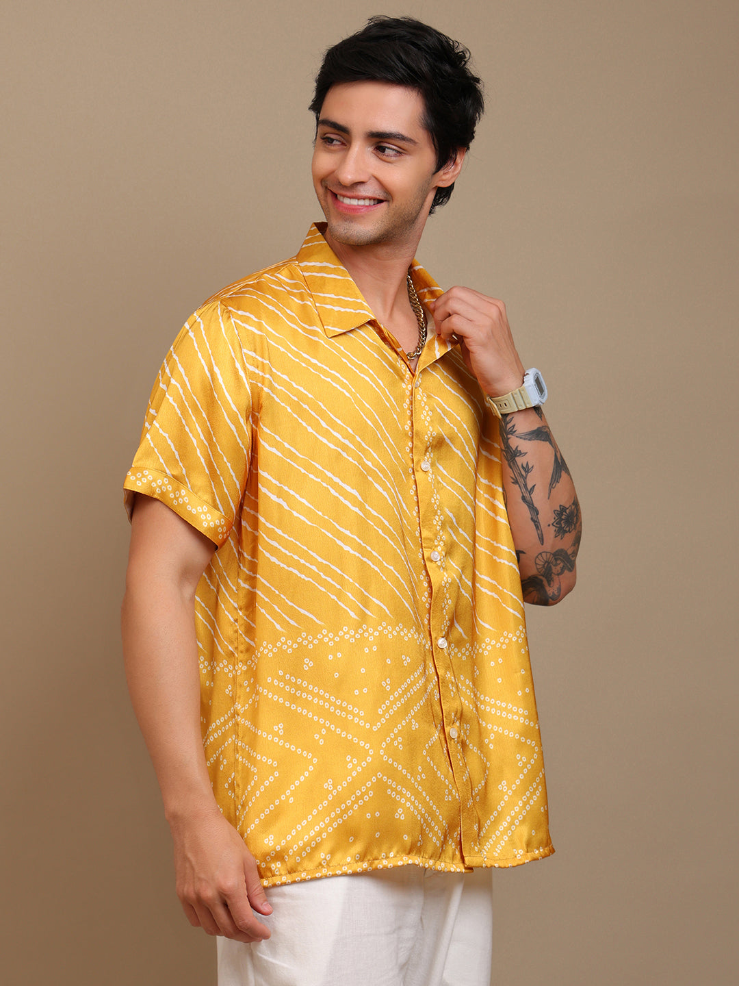 Men’s Loose Fit Yellow Bandhani Shirt