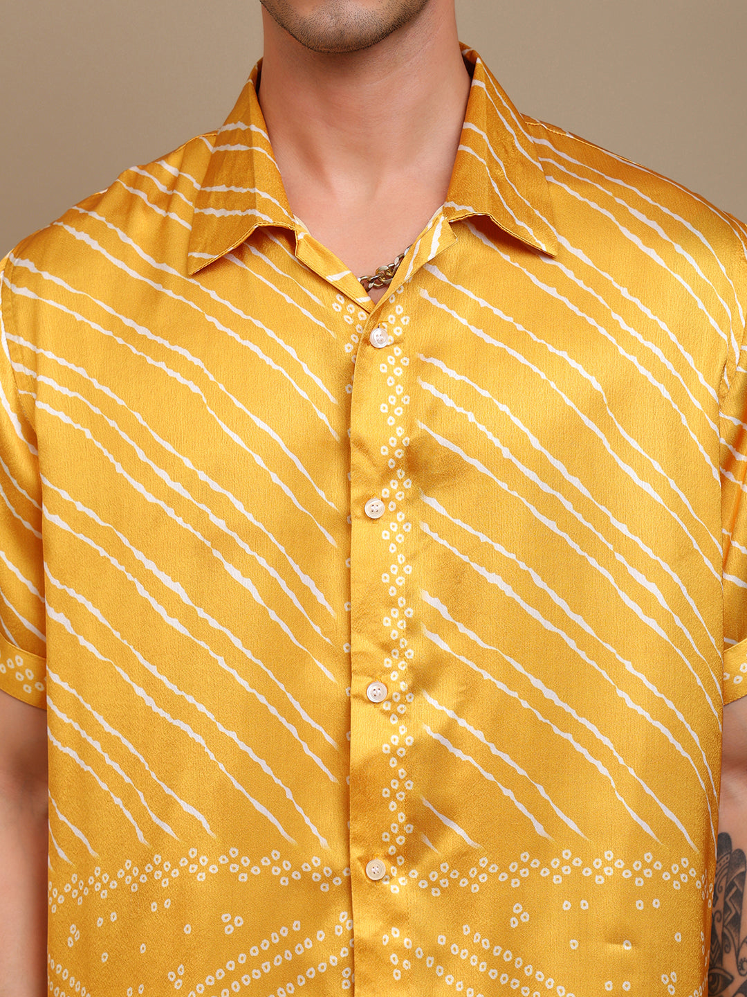 Men’s Loose Fit Yellow Bandhani Shirt