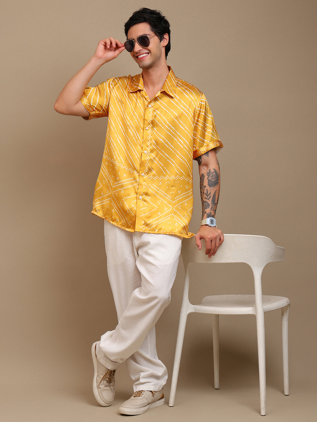 Men’s Loose Fit Yellow Bandhani Shirt
