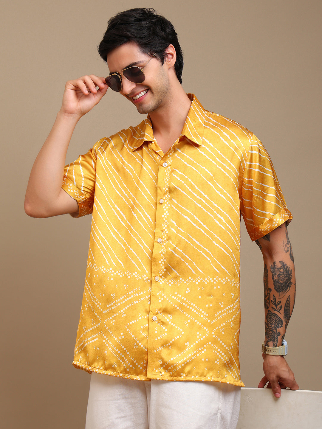Men’s Loose Fit Yellow Bandhani Shirt