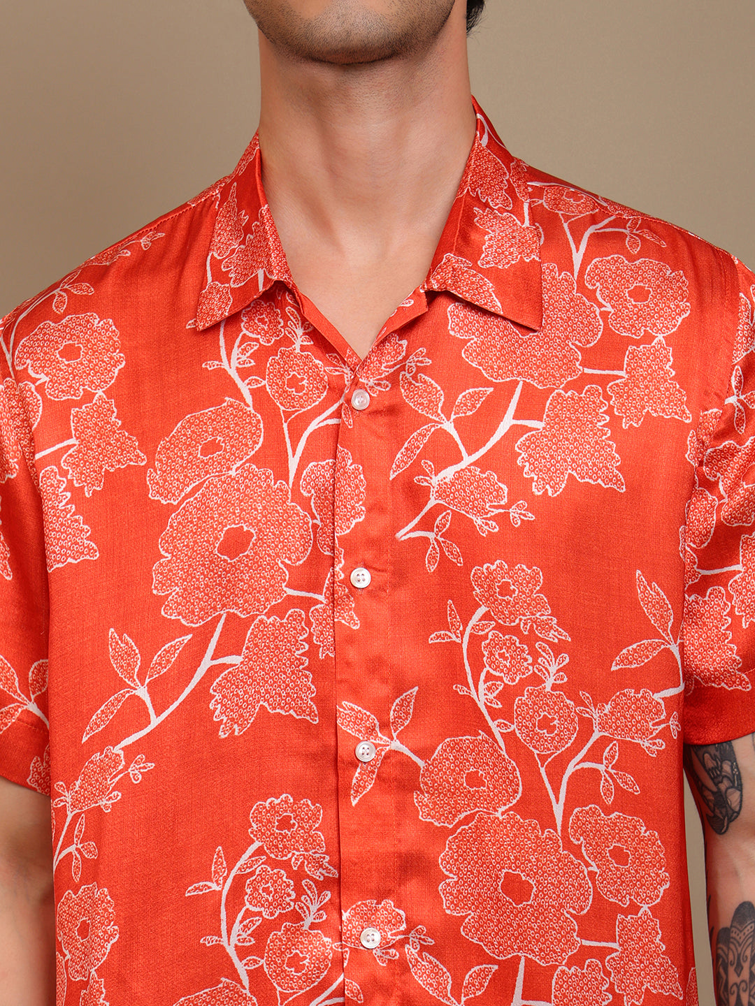 Men’s Orange Bandhani Printed Ethnic Shirt