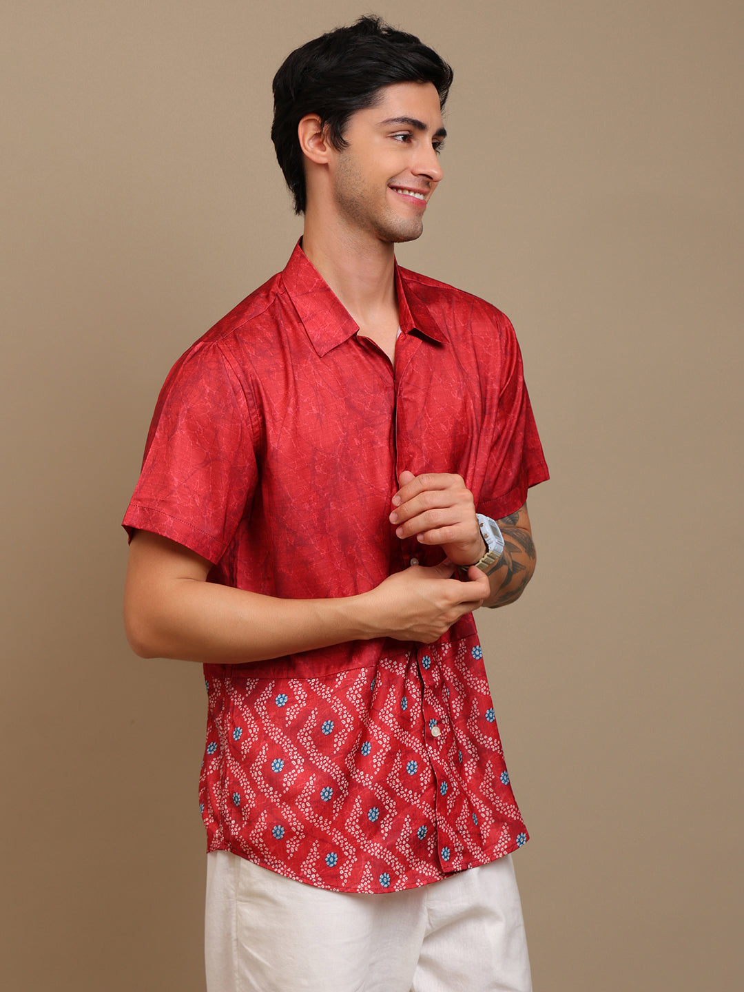 Red Bandhani Men’s Ethnic Shirt