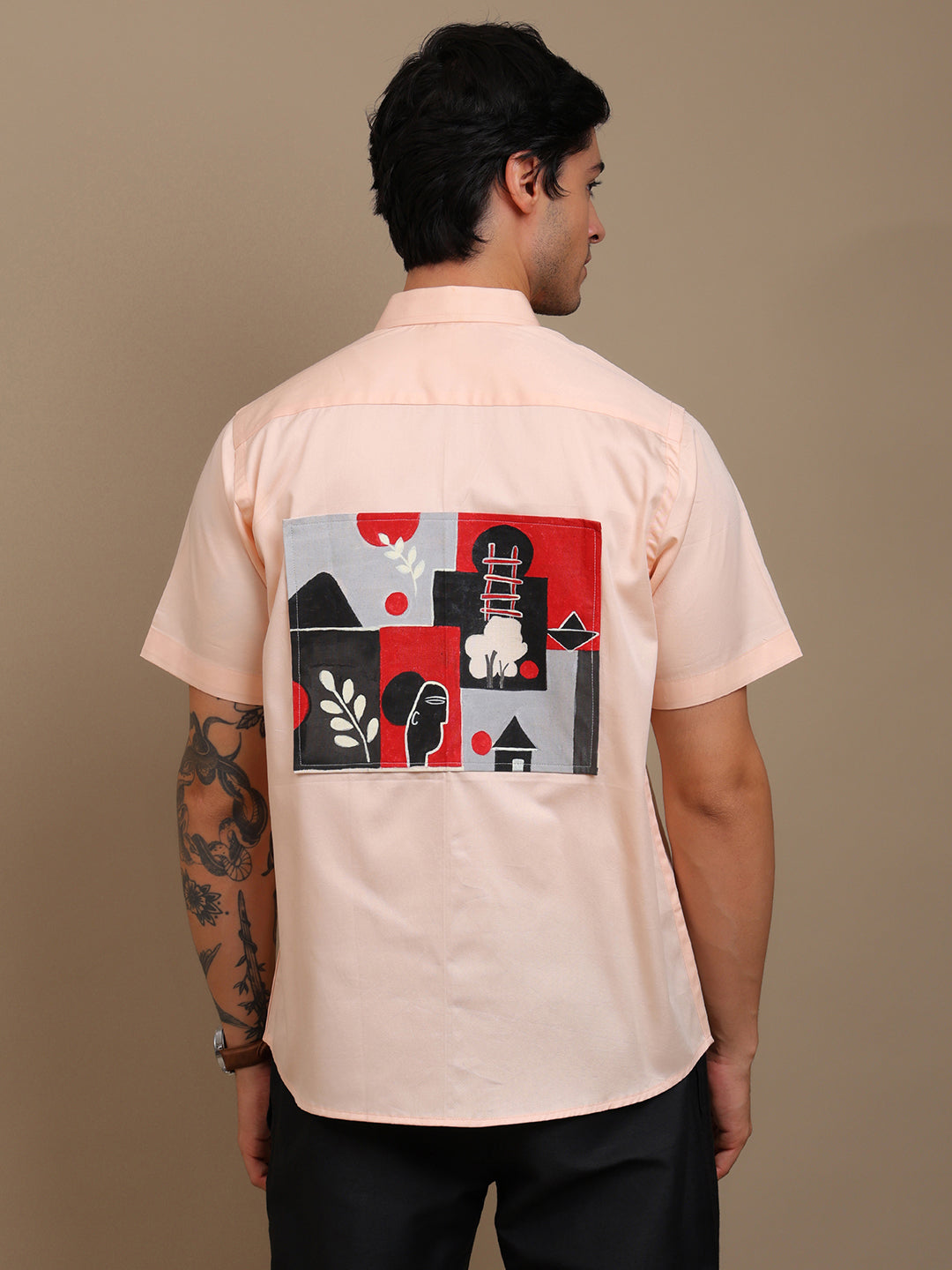 Stylish Shirt with Unique Colorful Patchwork Back Design