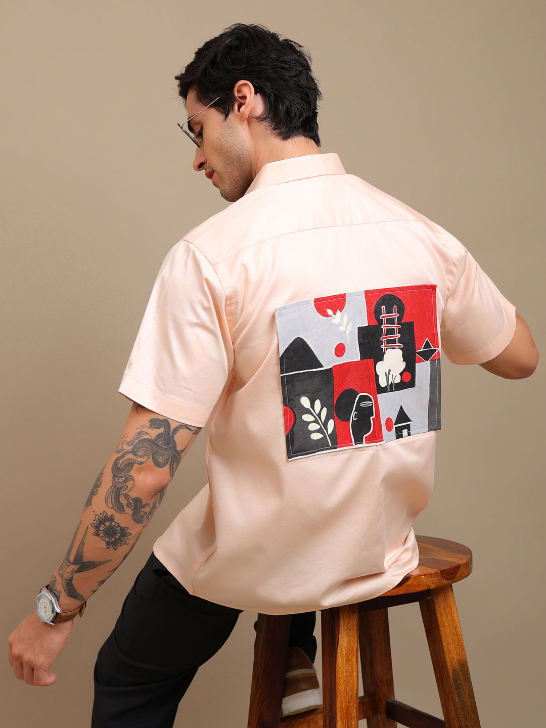 Stylish Shirt with Unique Colorful Patchwork Back Design
