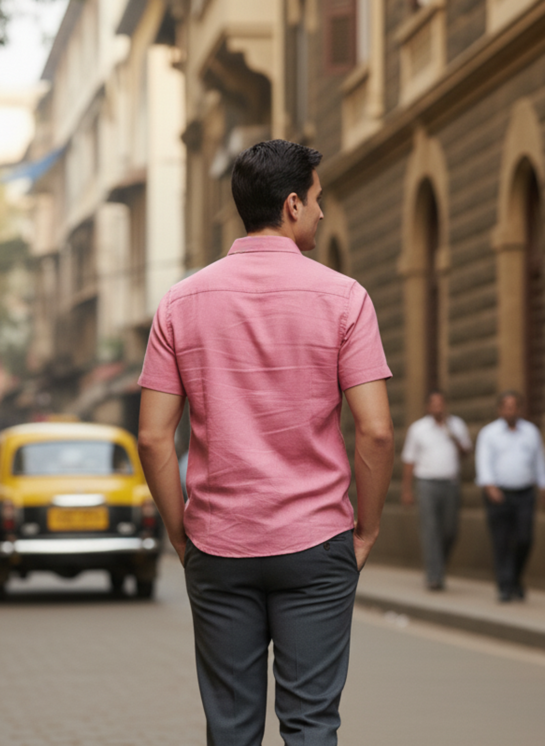 Men’s Pink Linen Cotton Shirt – Lightweight Casual with Embroidery