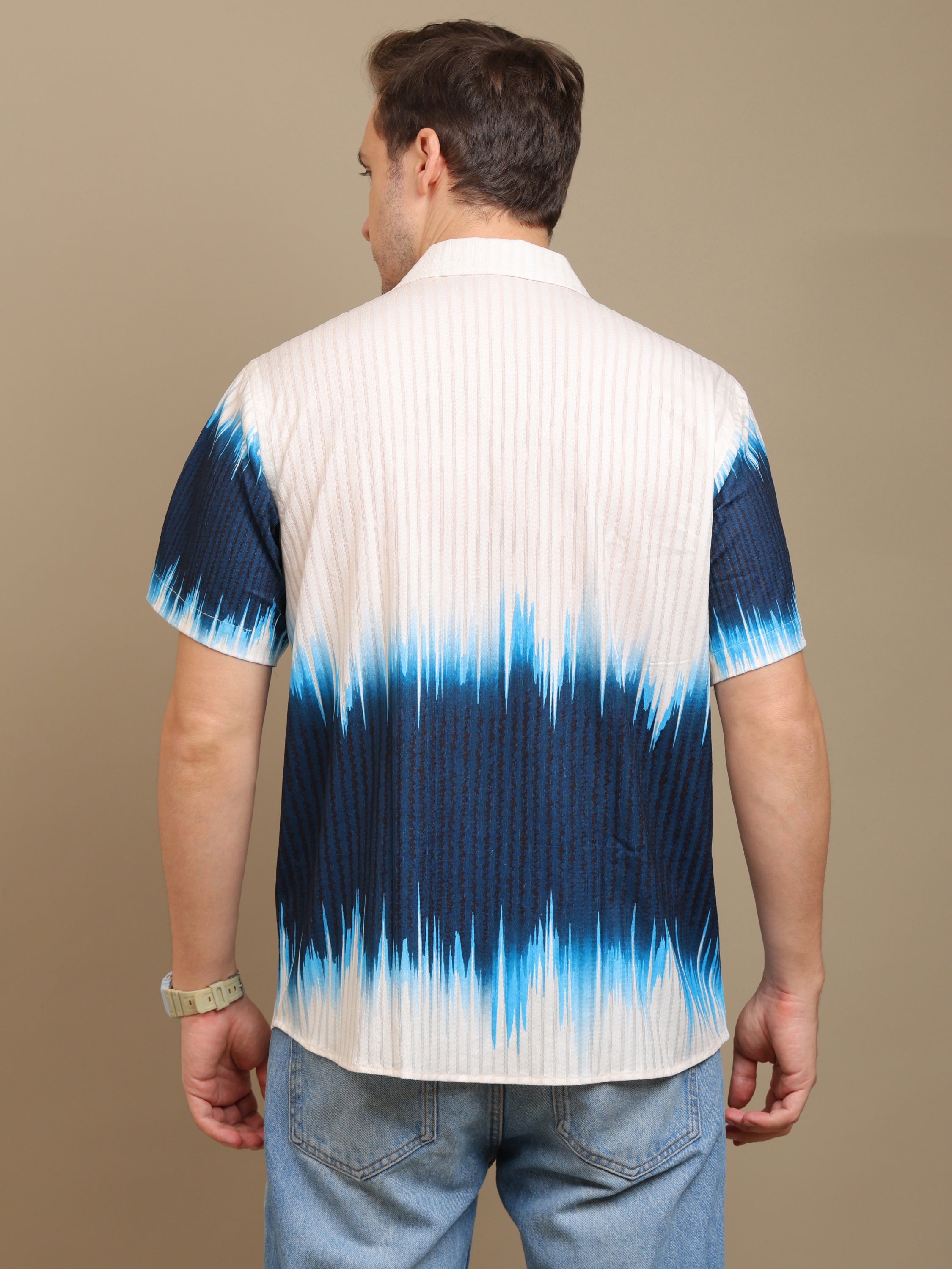 Blue- Beige Gradient Casual Shirt