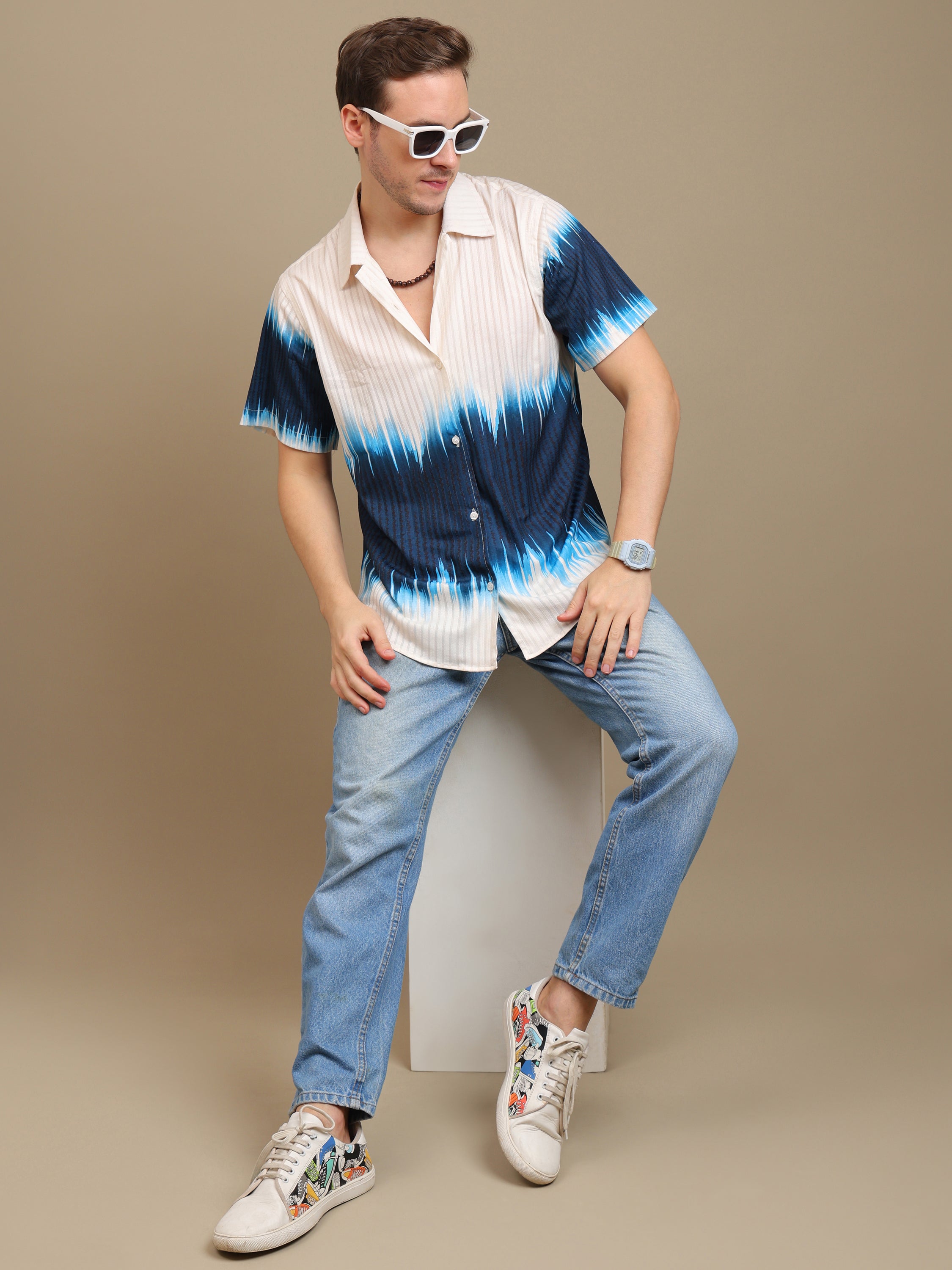 Blue- Beige Gradient Casual Shirt