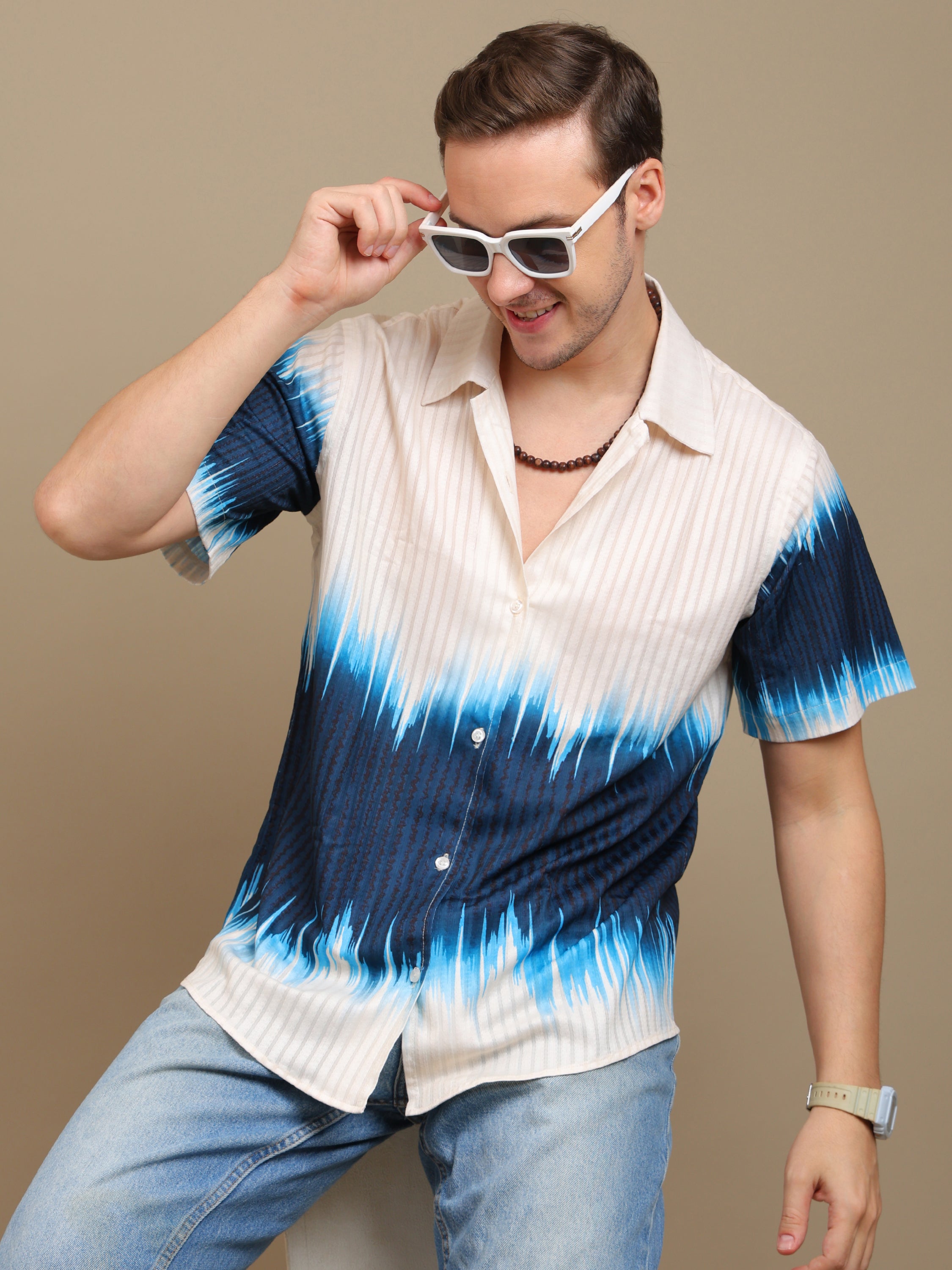 Blue- Beige Gradient Casual Shirt