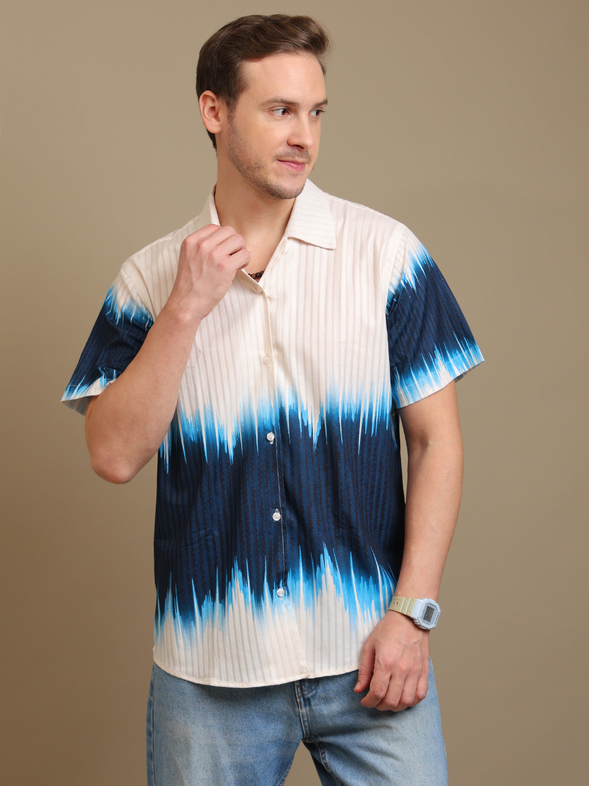 Blue- Beige Gradient Casual Shirt