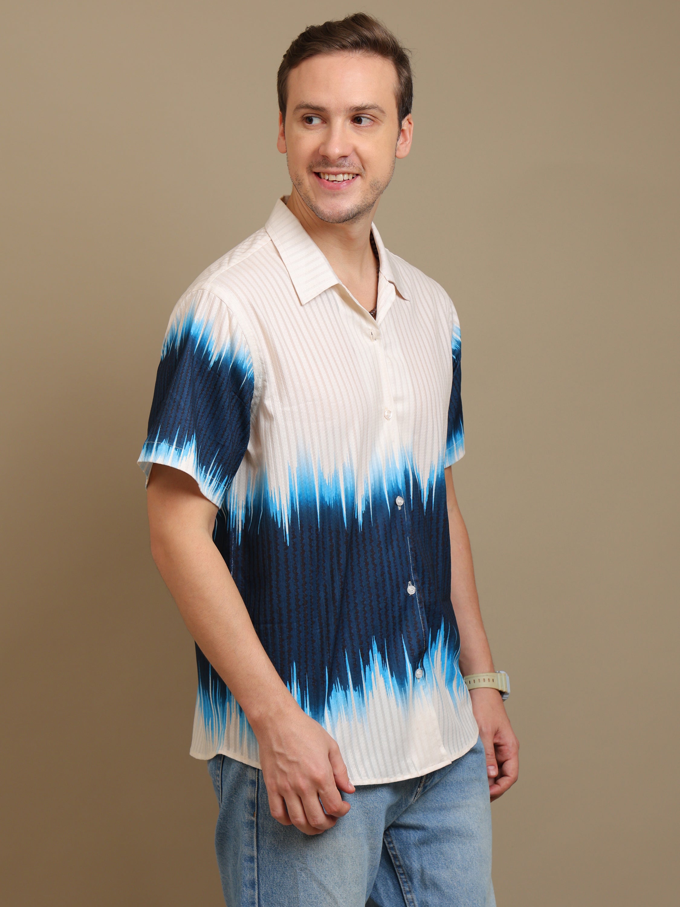 Blue- Beige Gradient Casual Shirt
