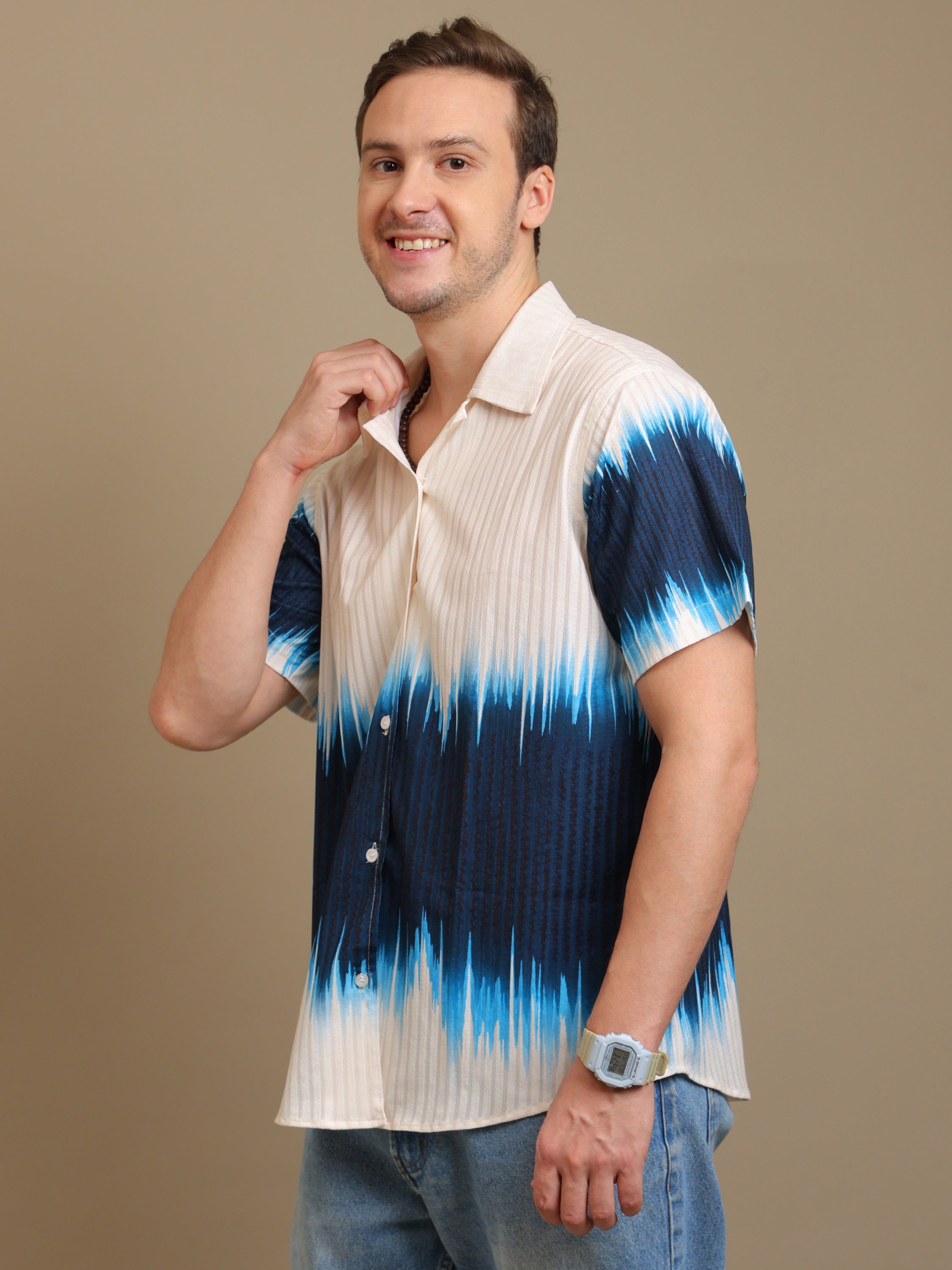 Blue- Beige Gradient Casual Shirt