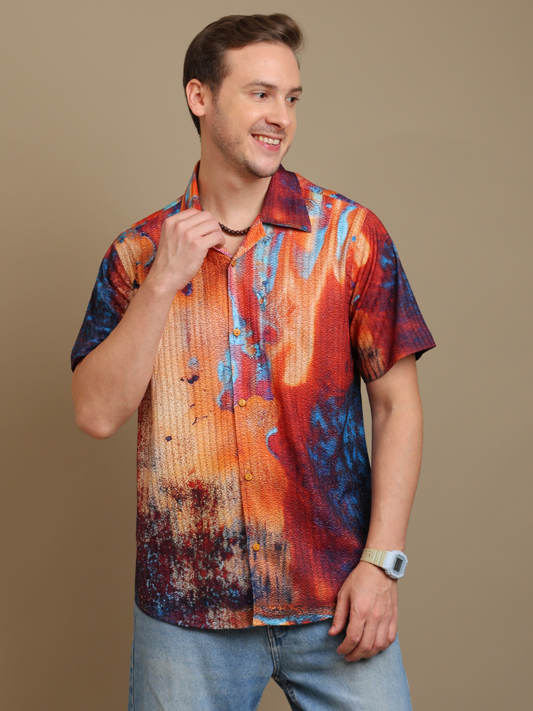 Men's Multicolor Abstract Print Shirt - Casual Style