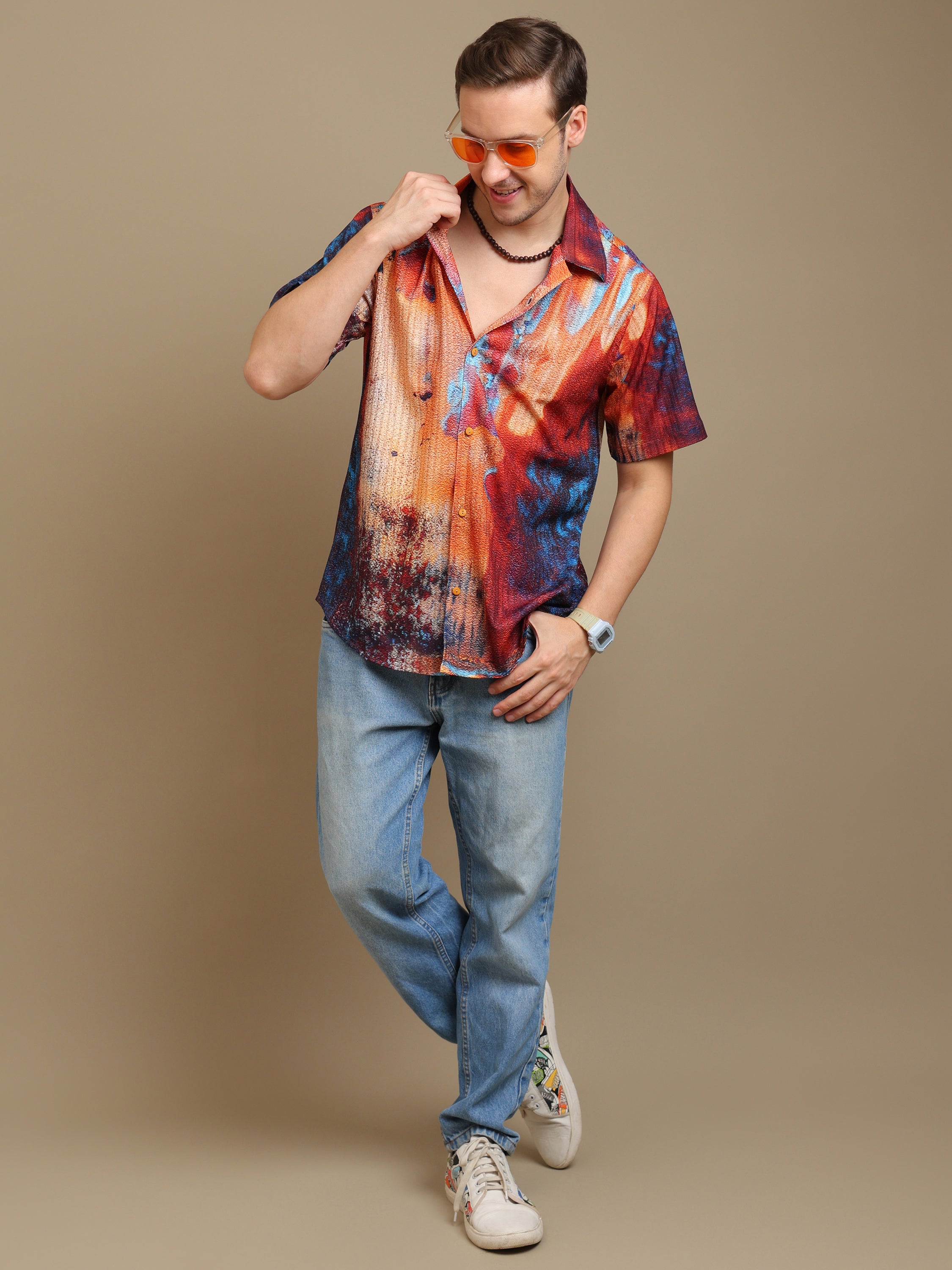 Men's Multicolor Abstract Print Shirt - Casual Style