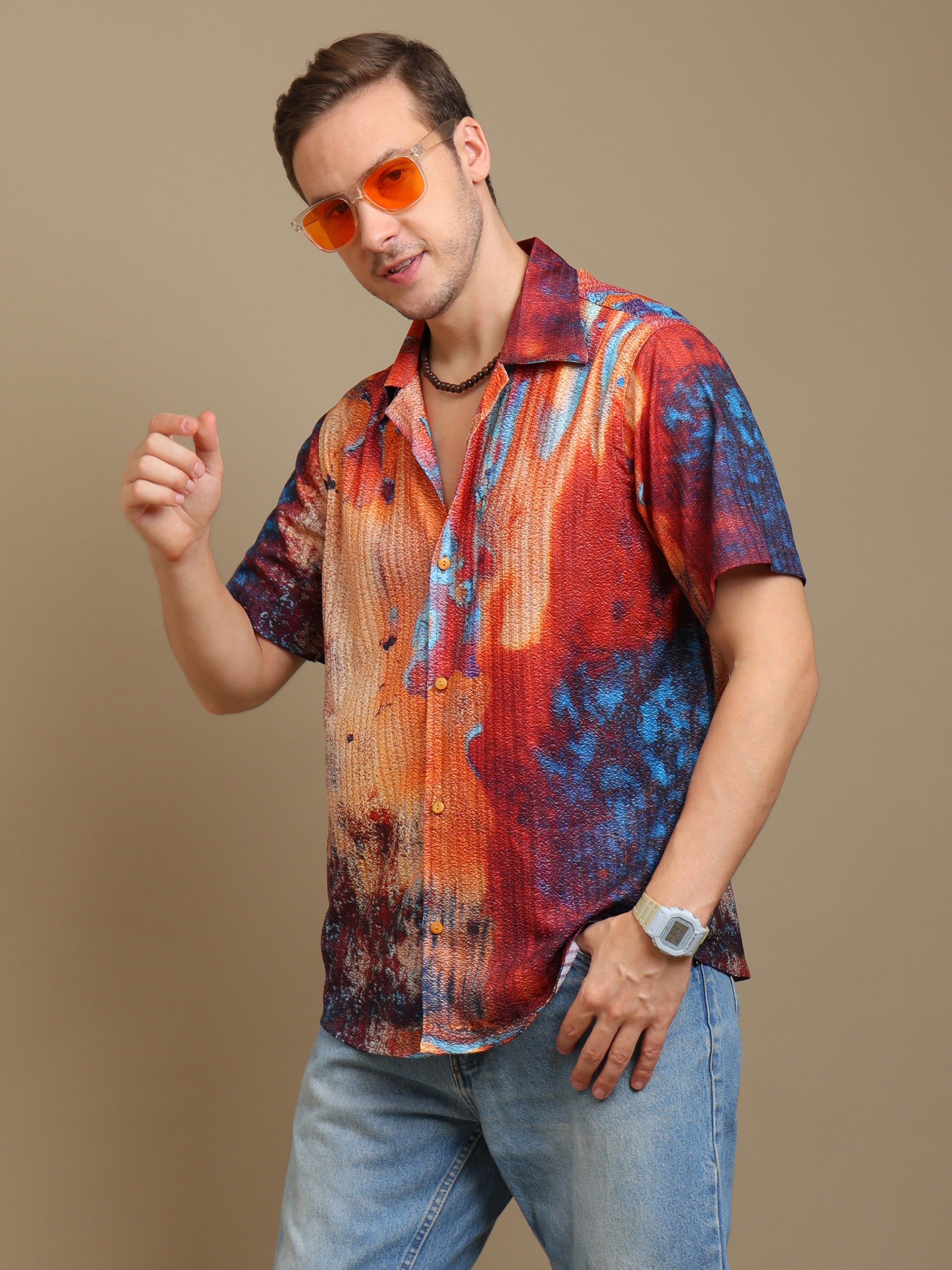 Men's Multicolor Abstract Print Shirt - Casual Style