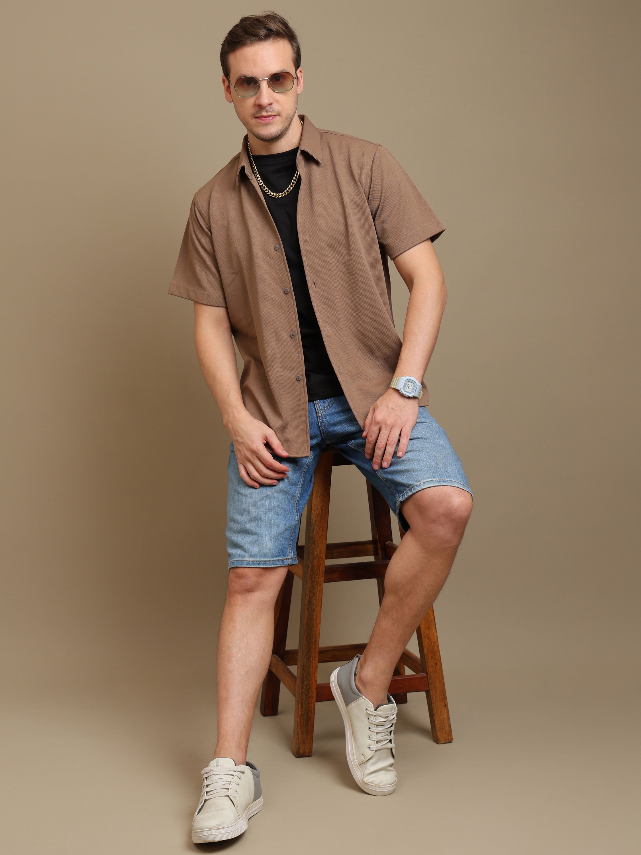 Smart Brown Cotton Shirt