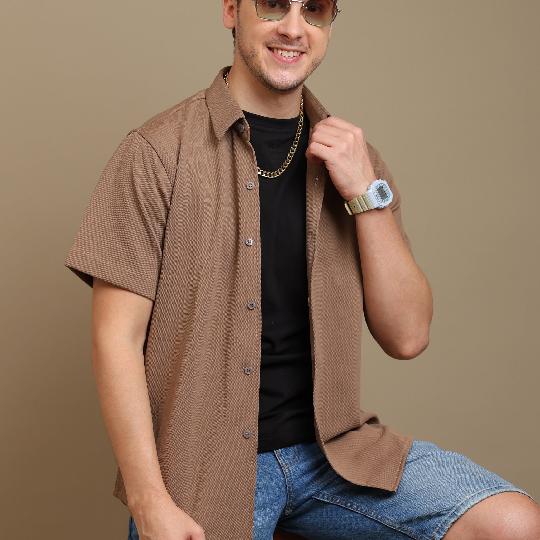 Smart Brown Cotton Shirt