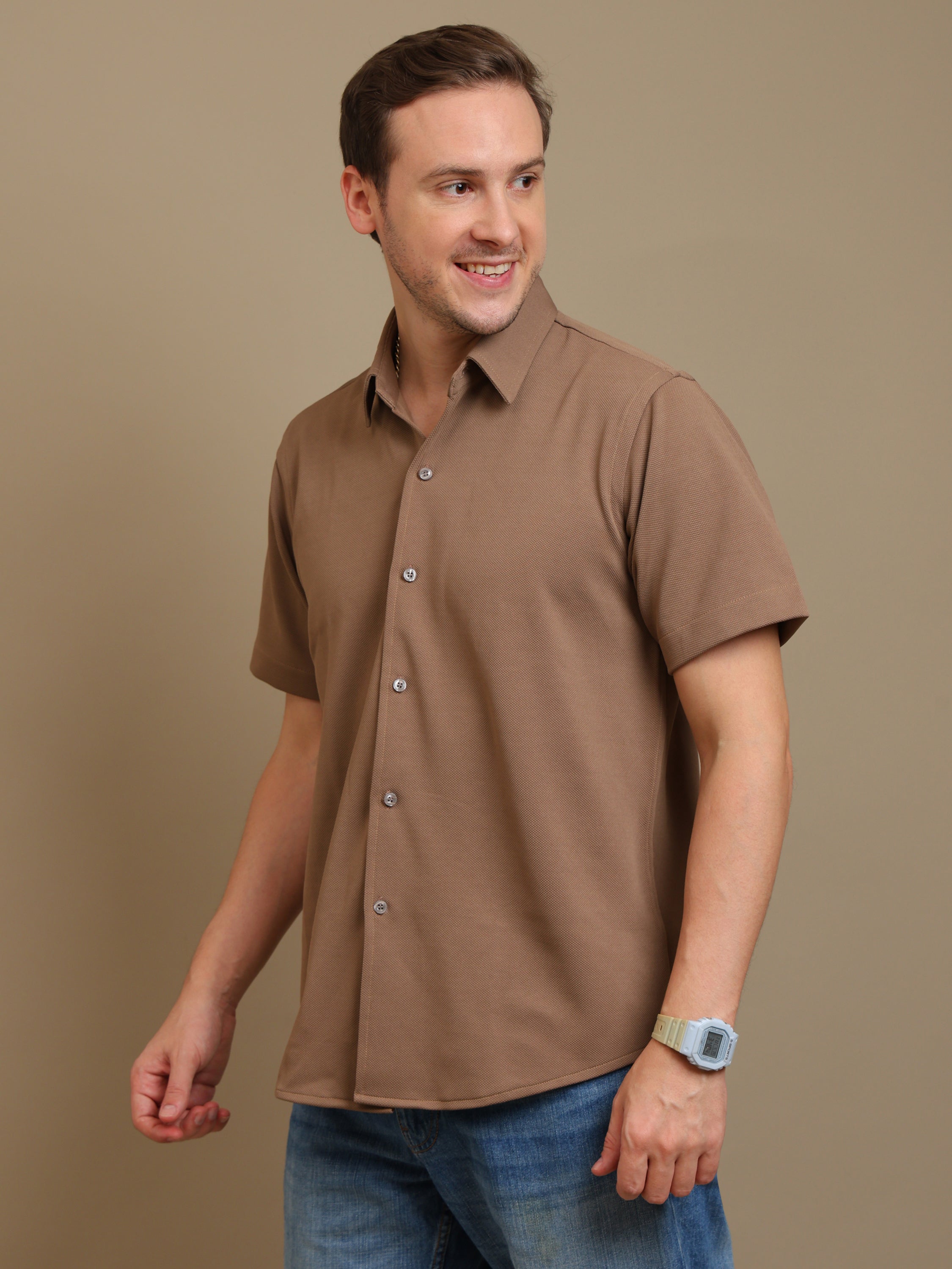 Smart Brown Cotton Shirt