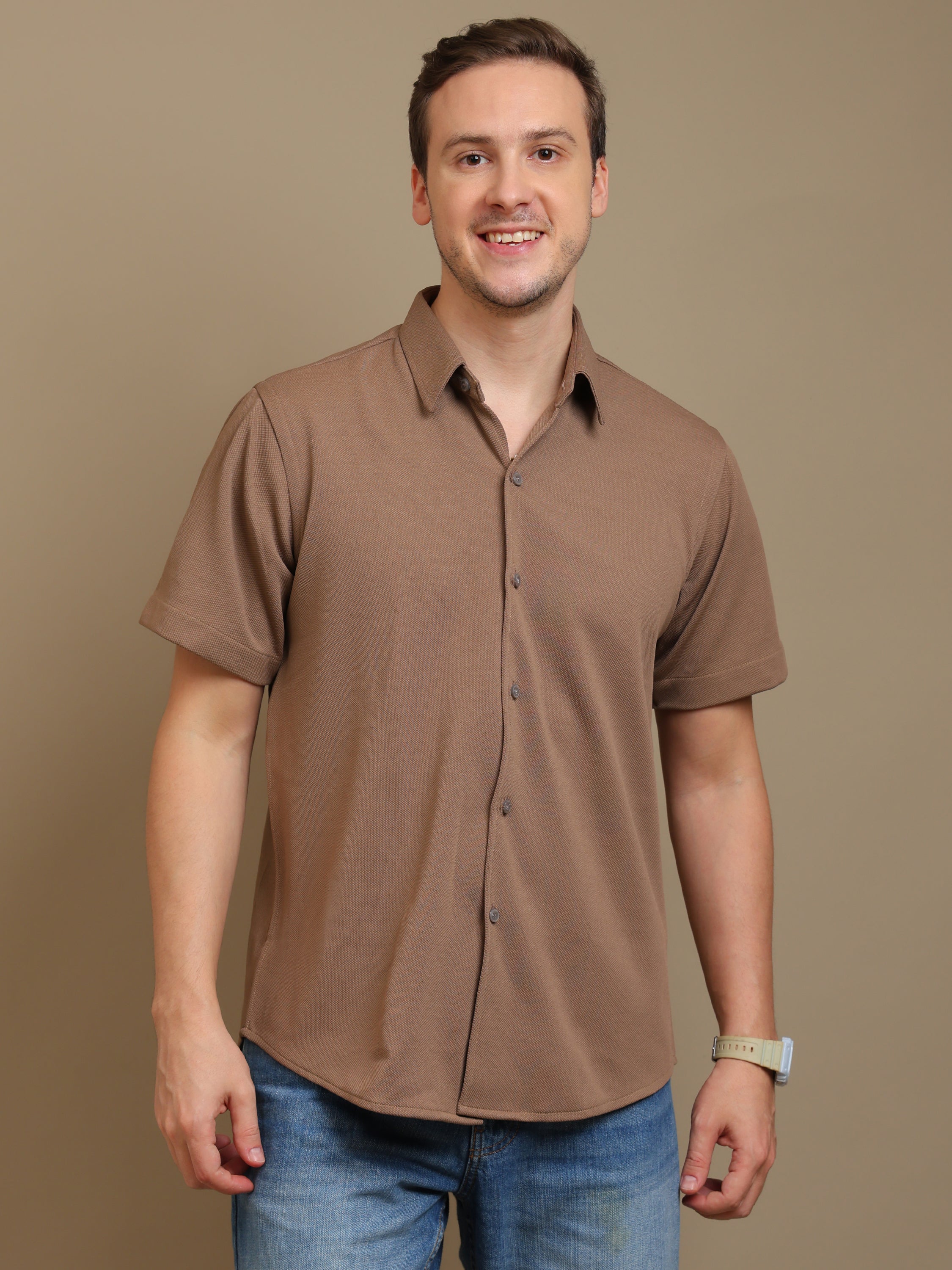 Smart Brown Cotton Shirt
