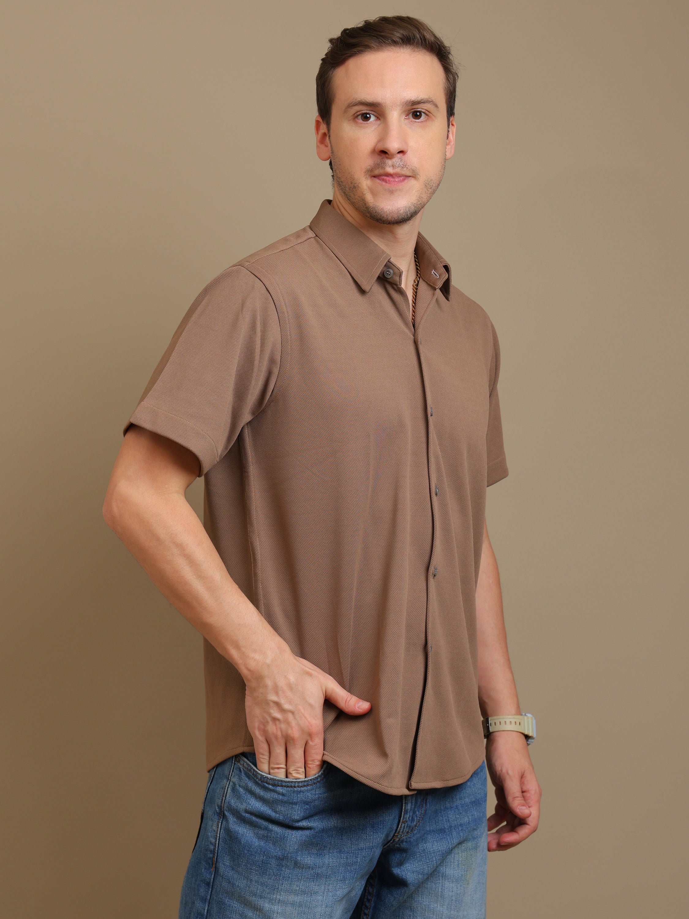 Smart Brown Cotton Shirt