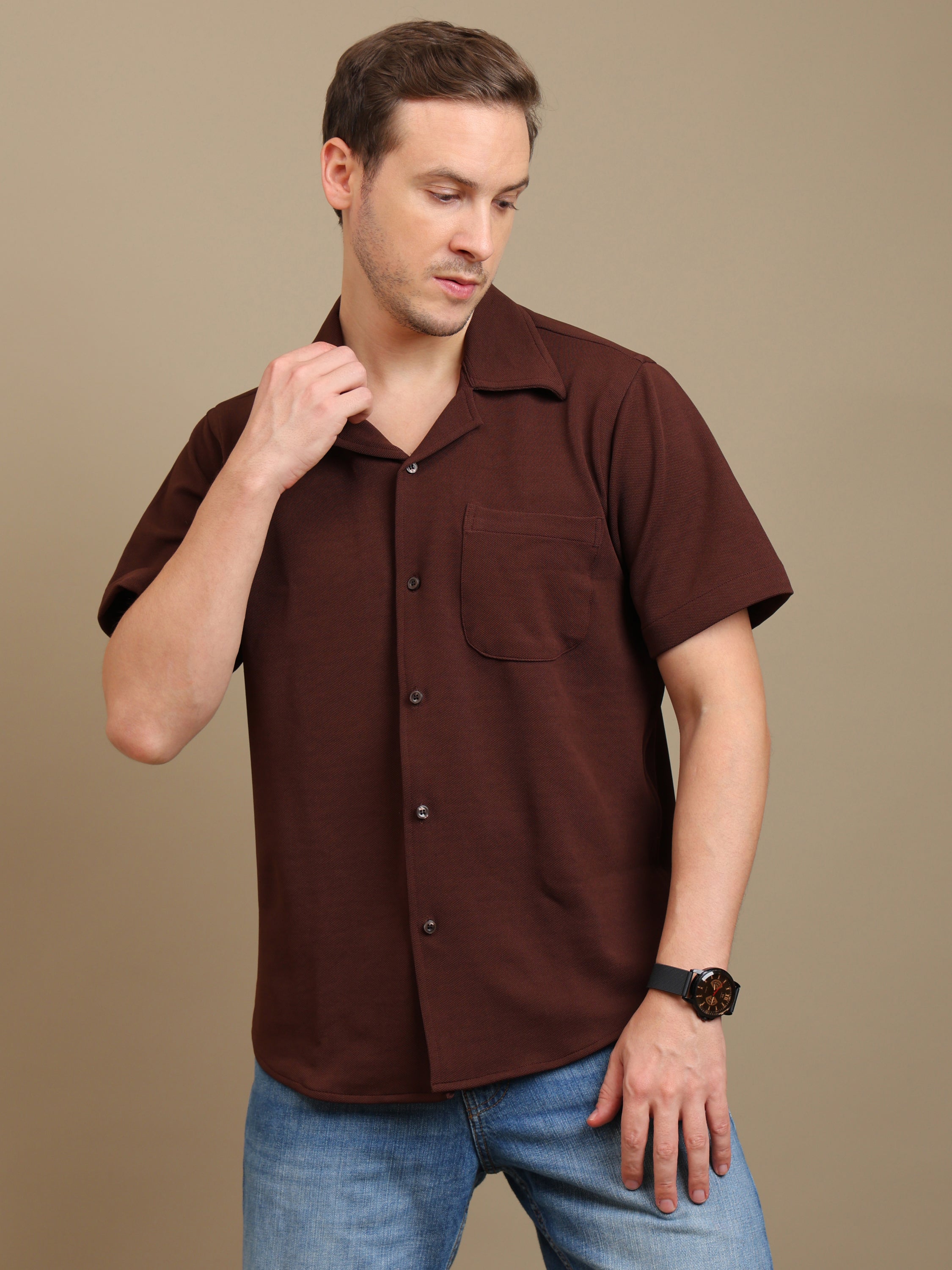 Brown Short Sleeve Shirt for Men