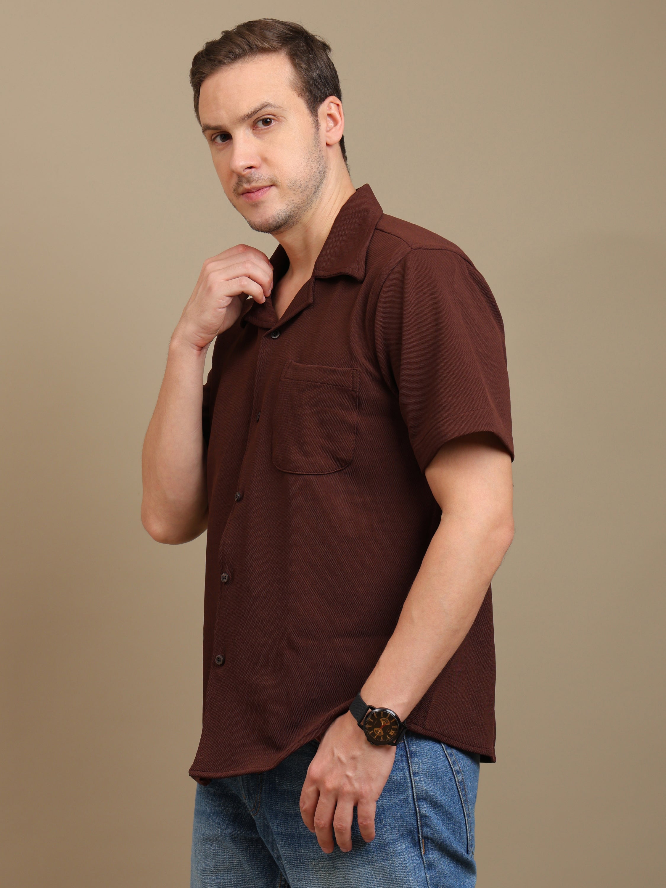 Brown Short Sleeve Shirt for Men