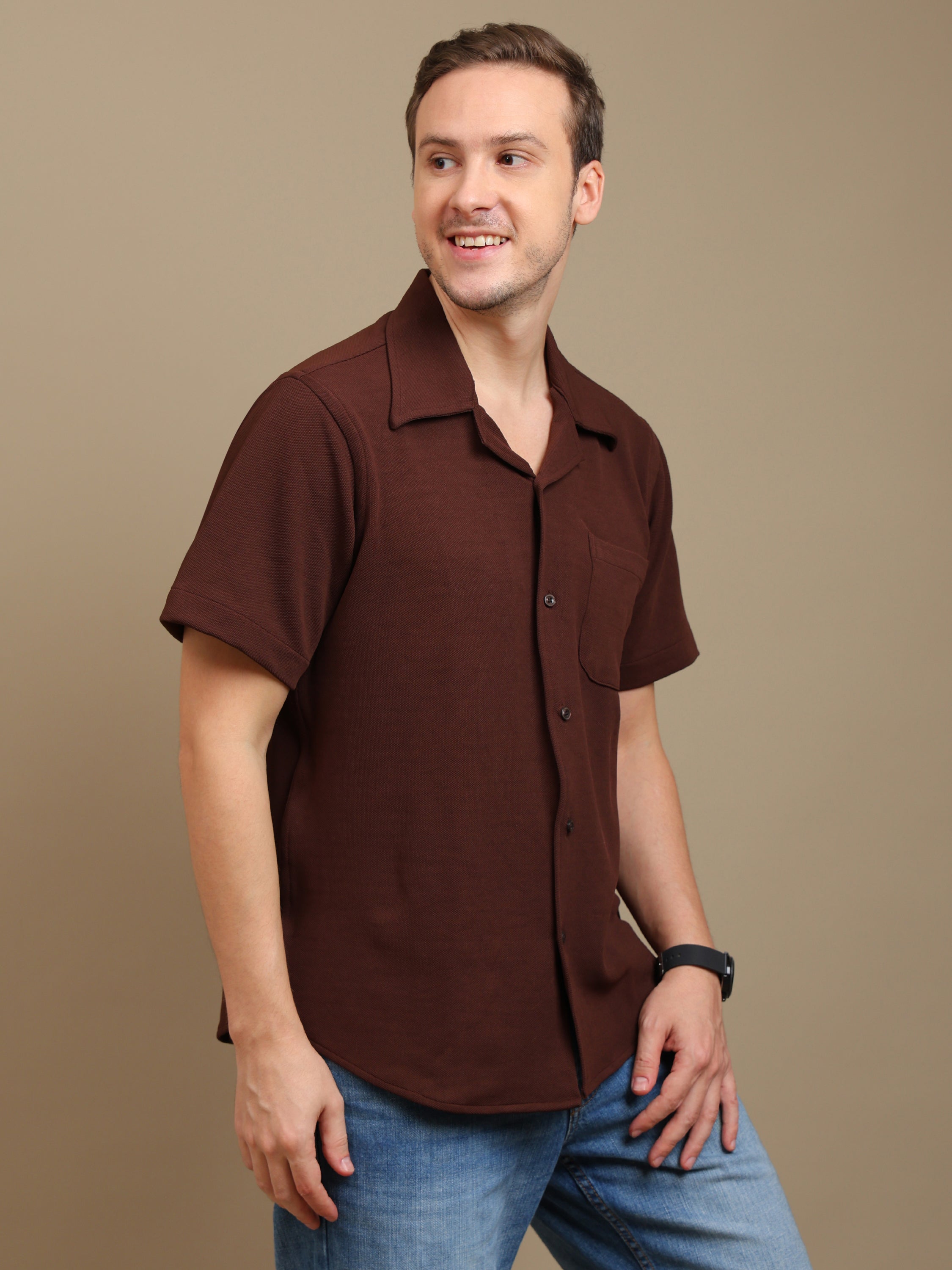 Brown Short Sleeve Shirt for Men