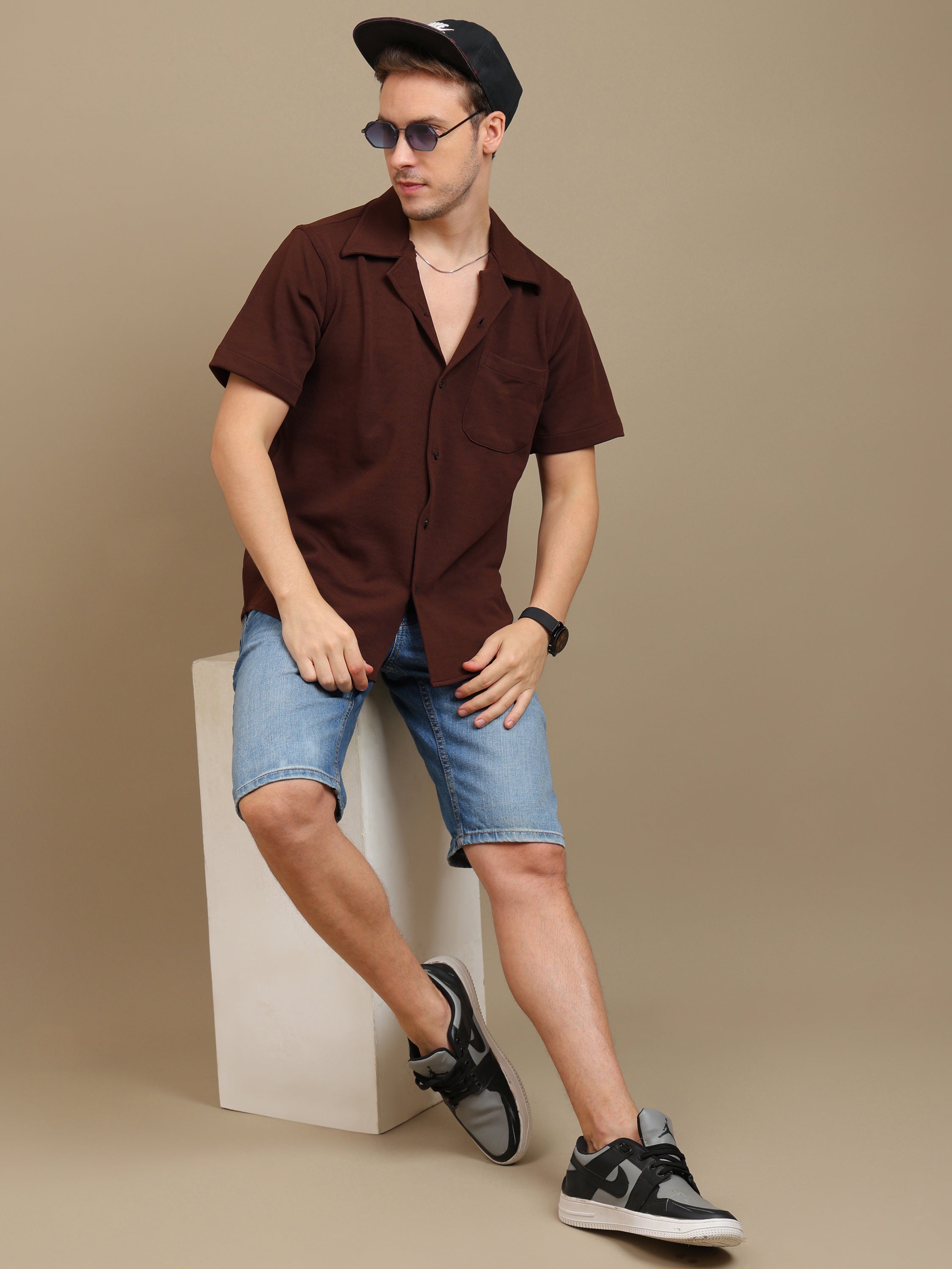 Brown Short Sleeve Shirt for Men