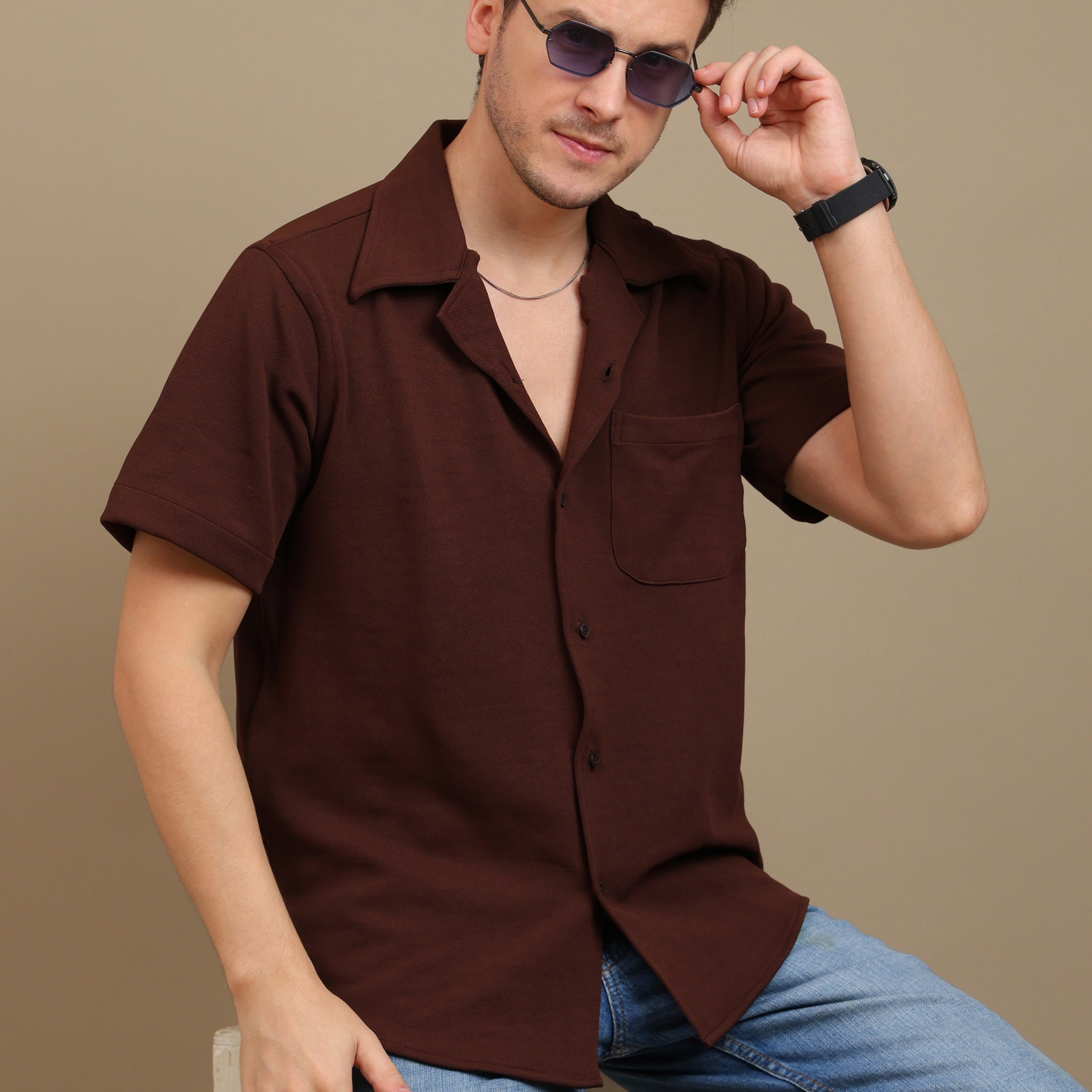 Brown Short Sleeve Shirt for Men
