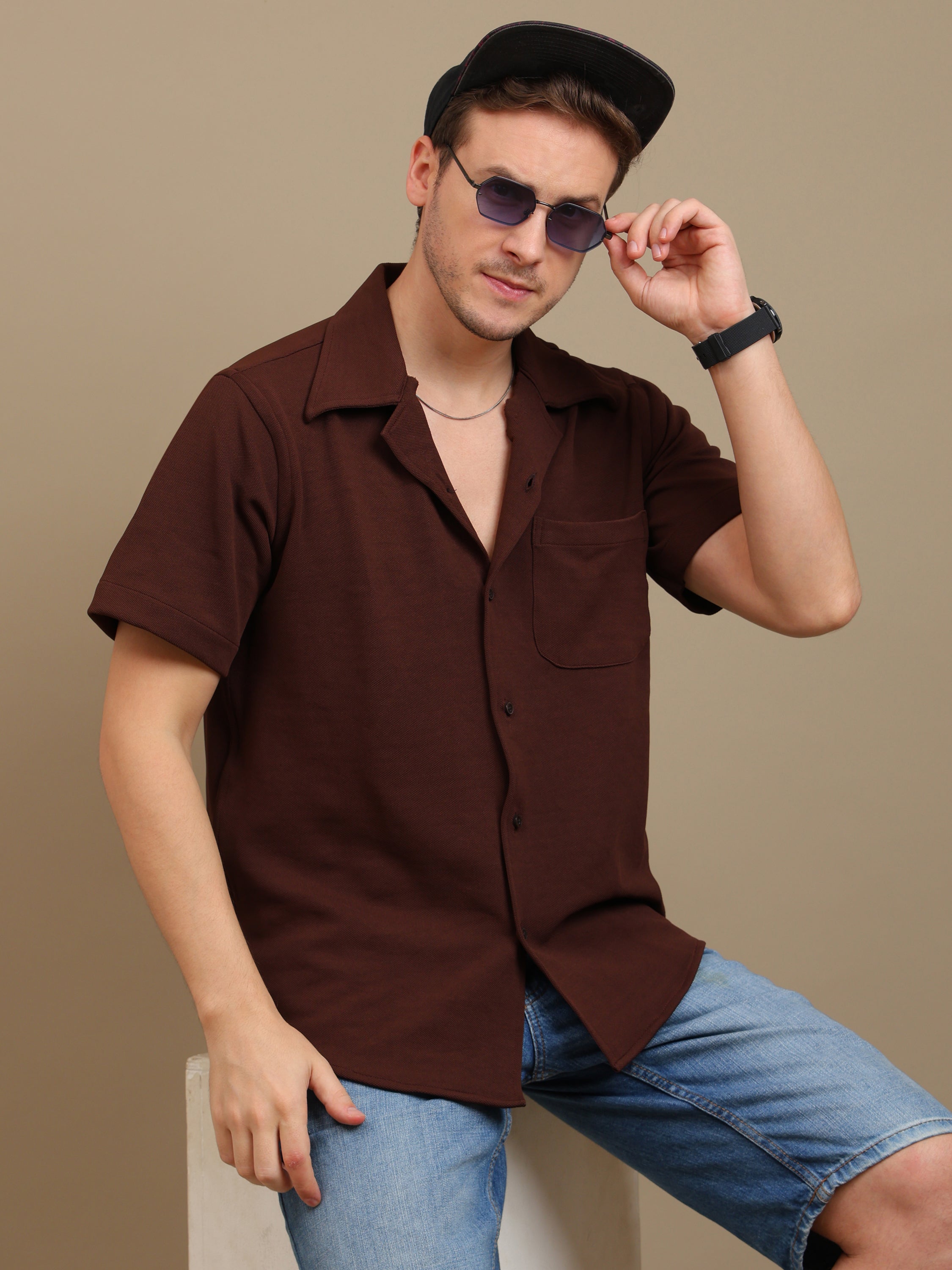 Brown Short Sleeve Shirt for Men