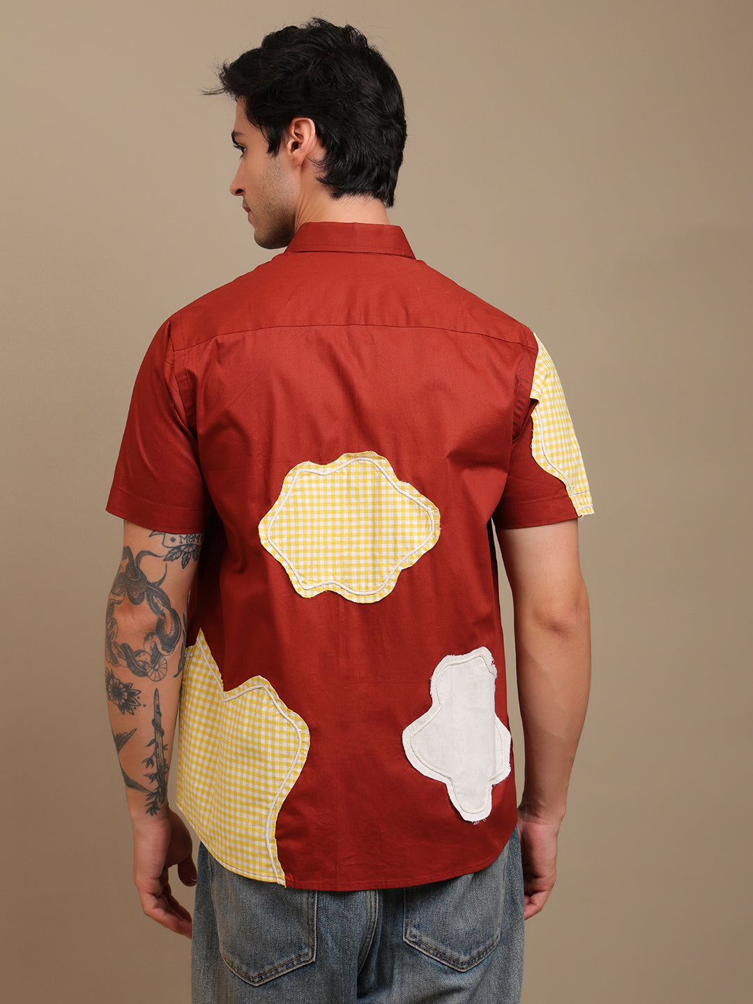 Bold Red Patchwork Men’s Shirt
