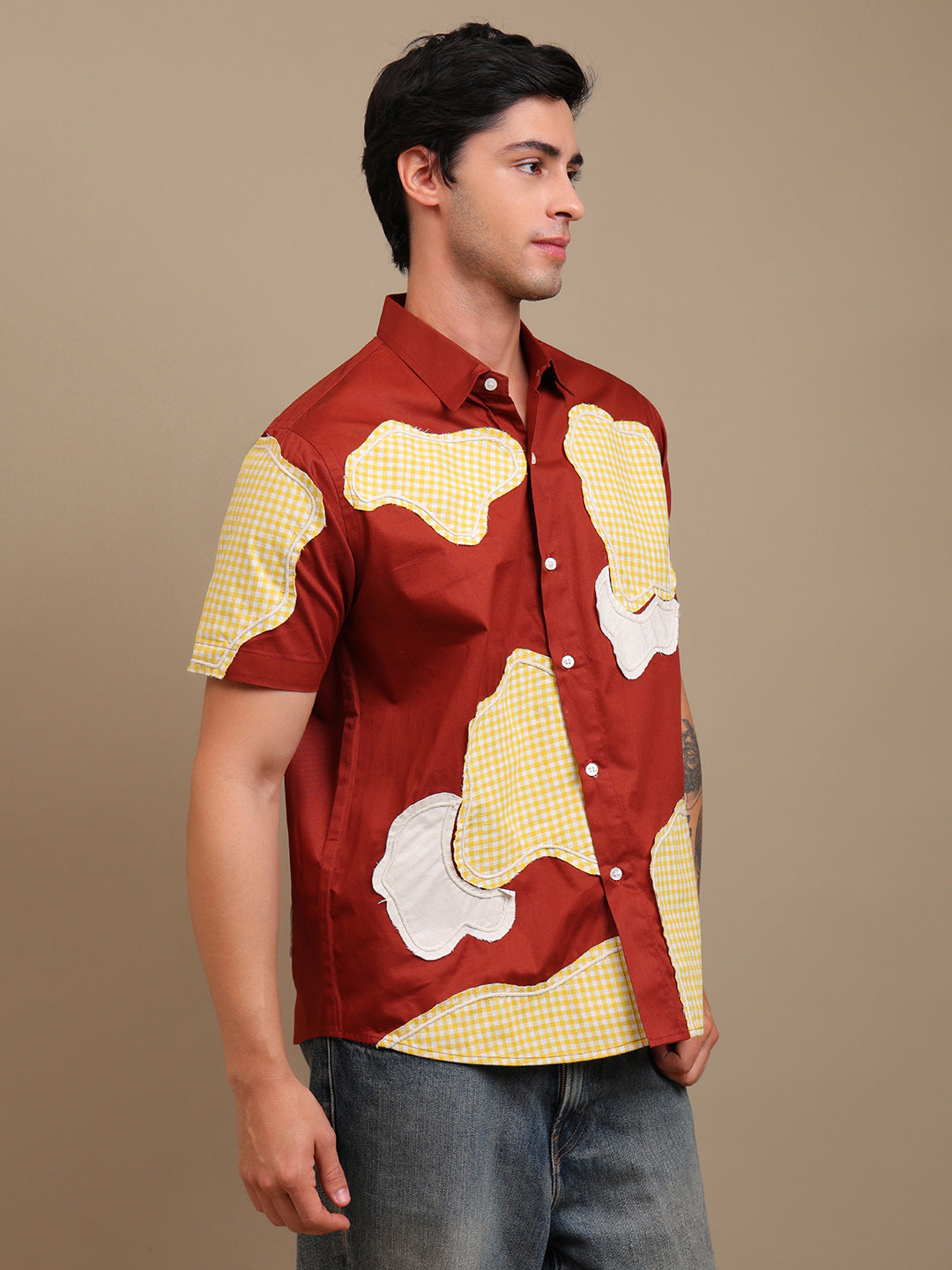 Bold Red Patchwork Men’s Shirt