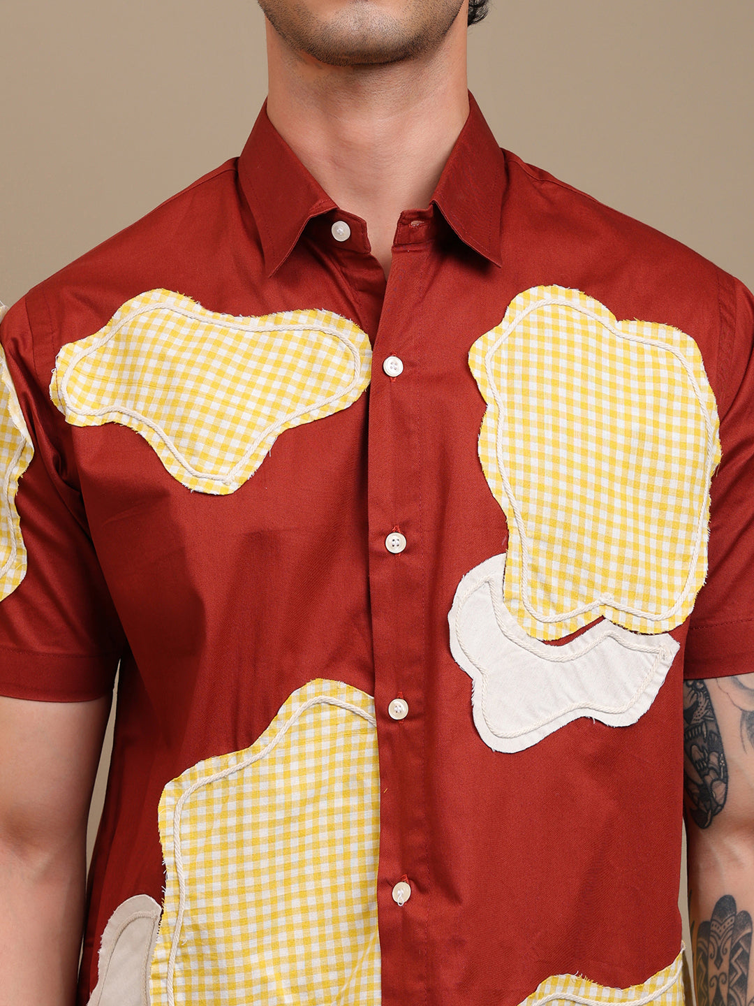 Bold Red Patchwork Men’s Shirt