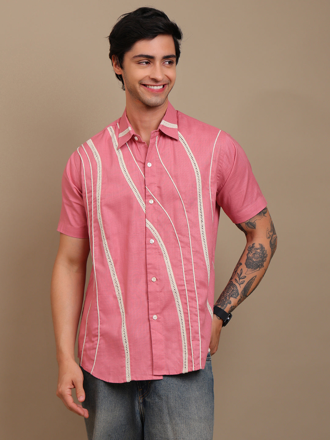 Trendy Pink Shirt with Stitch Design