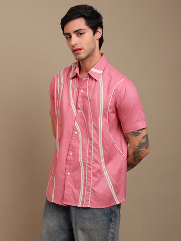 Trendy Pink Shirt with Stitch Design