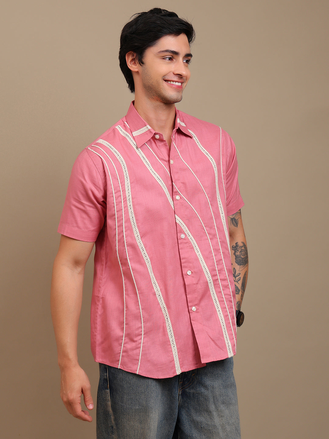 Trendy Pink Shirt with Stitch Design