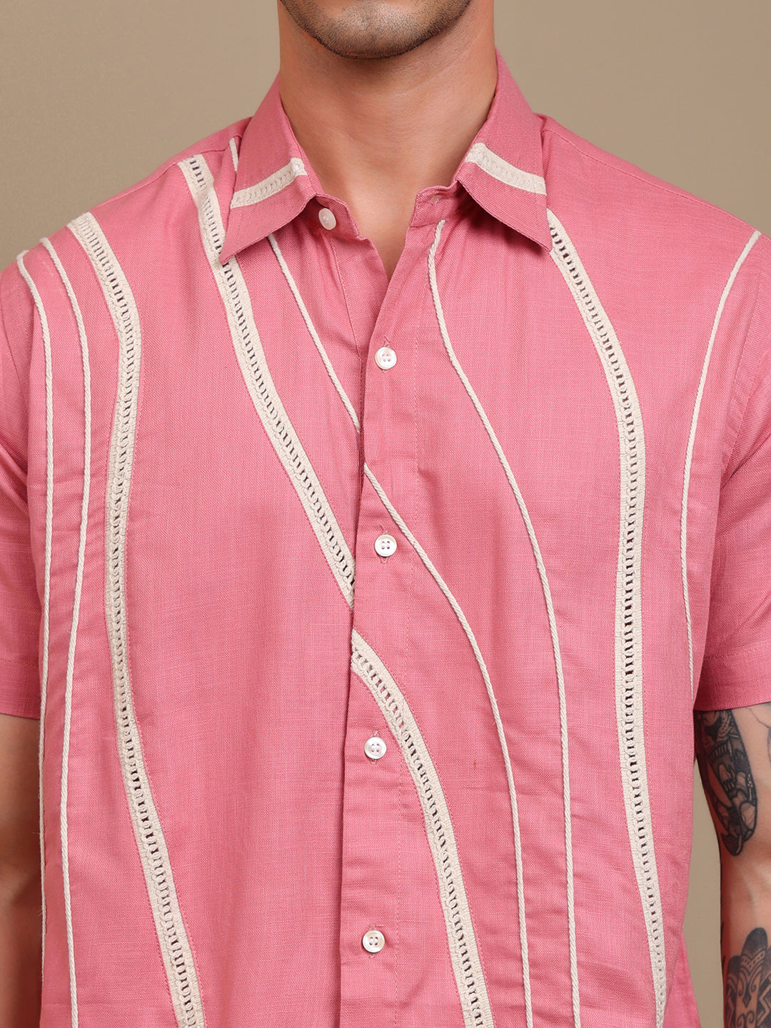 Trendy Pink Shirt with Stitch Design