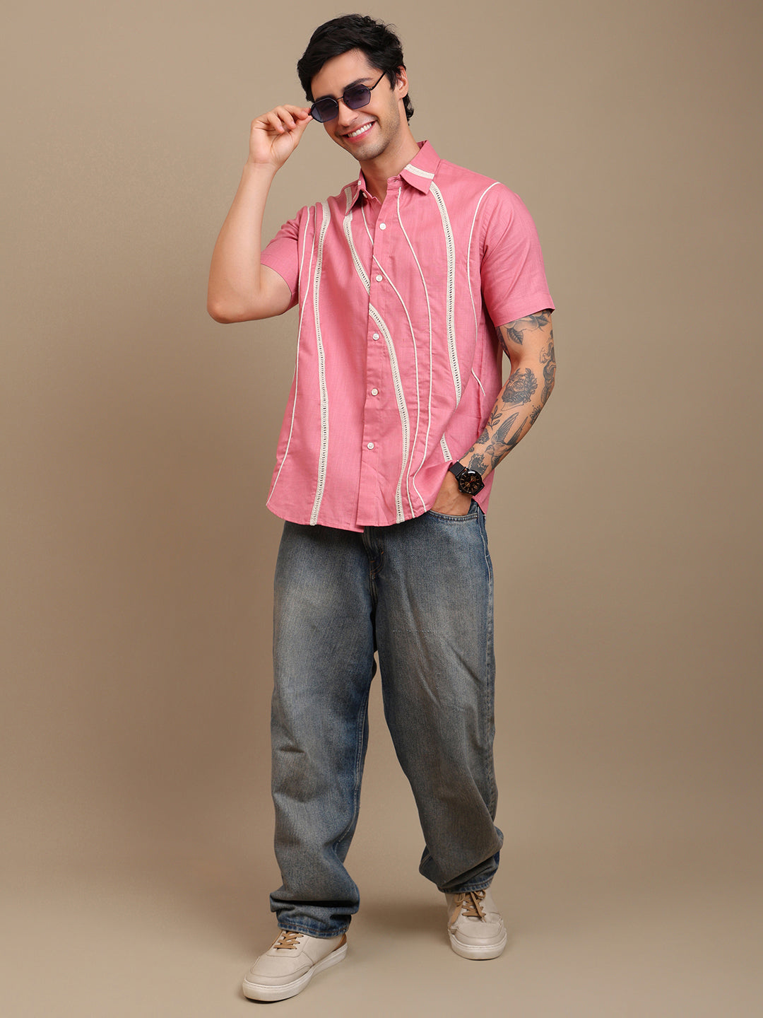 Trendy Pink Shirt with Stitch Design