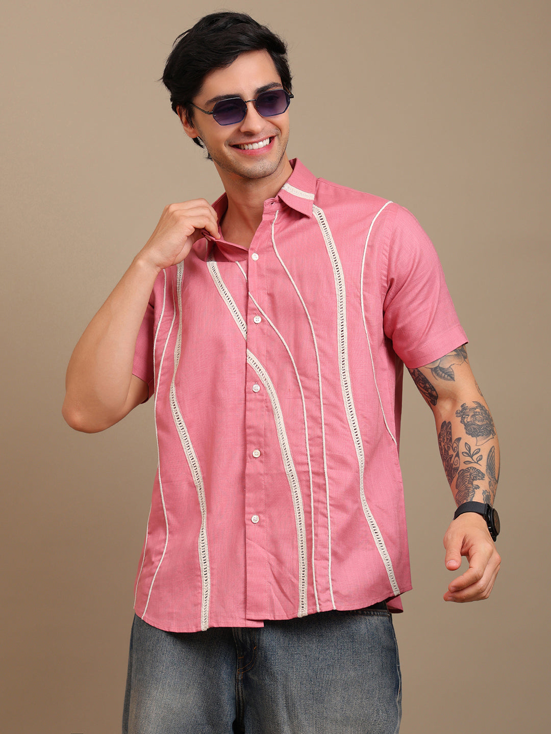 Trendy Pink Shirt with Stitch Design