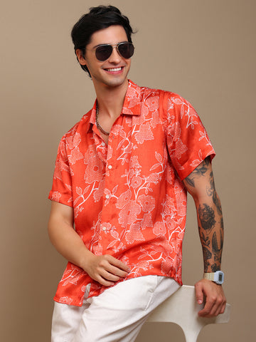 Men’s Orange Bandhani Printed Ethnic Shirt