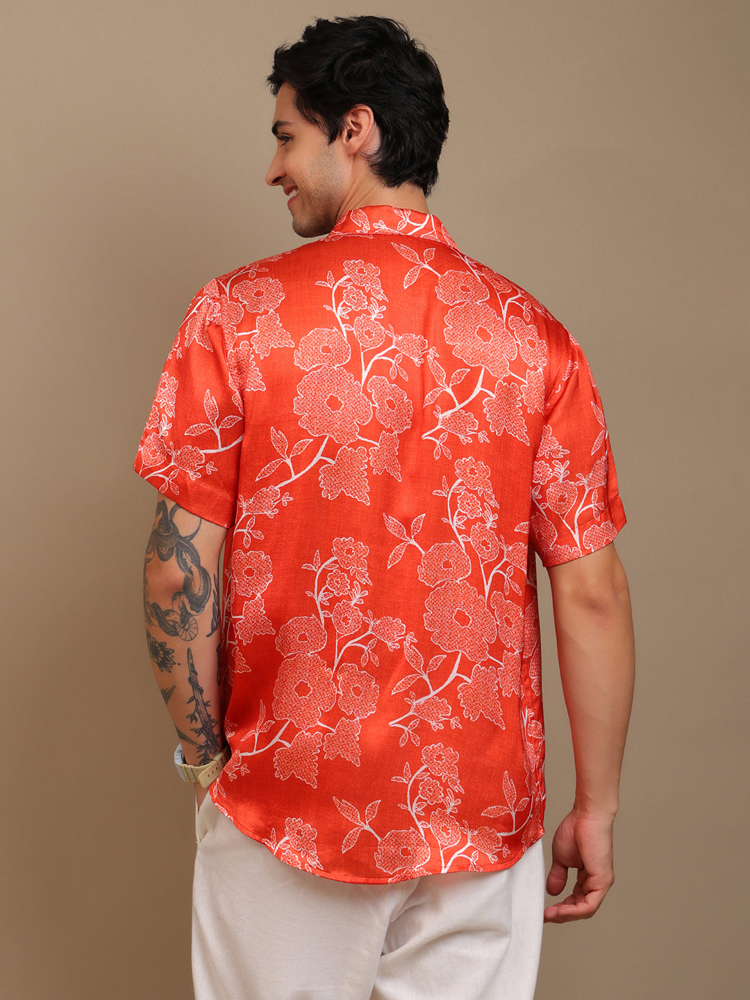 Men’s Orange Bandhani Printed Ethnic Shirt
