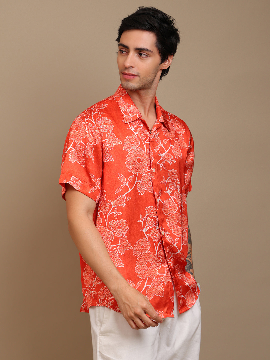 Men’s Orange Bandhani Printed Ethnic Shirt