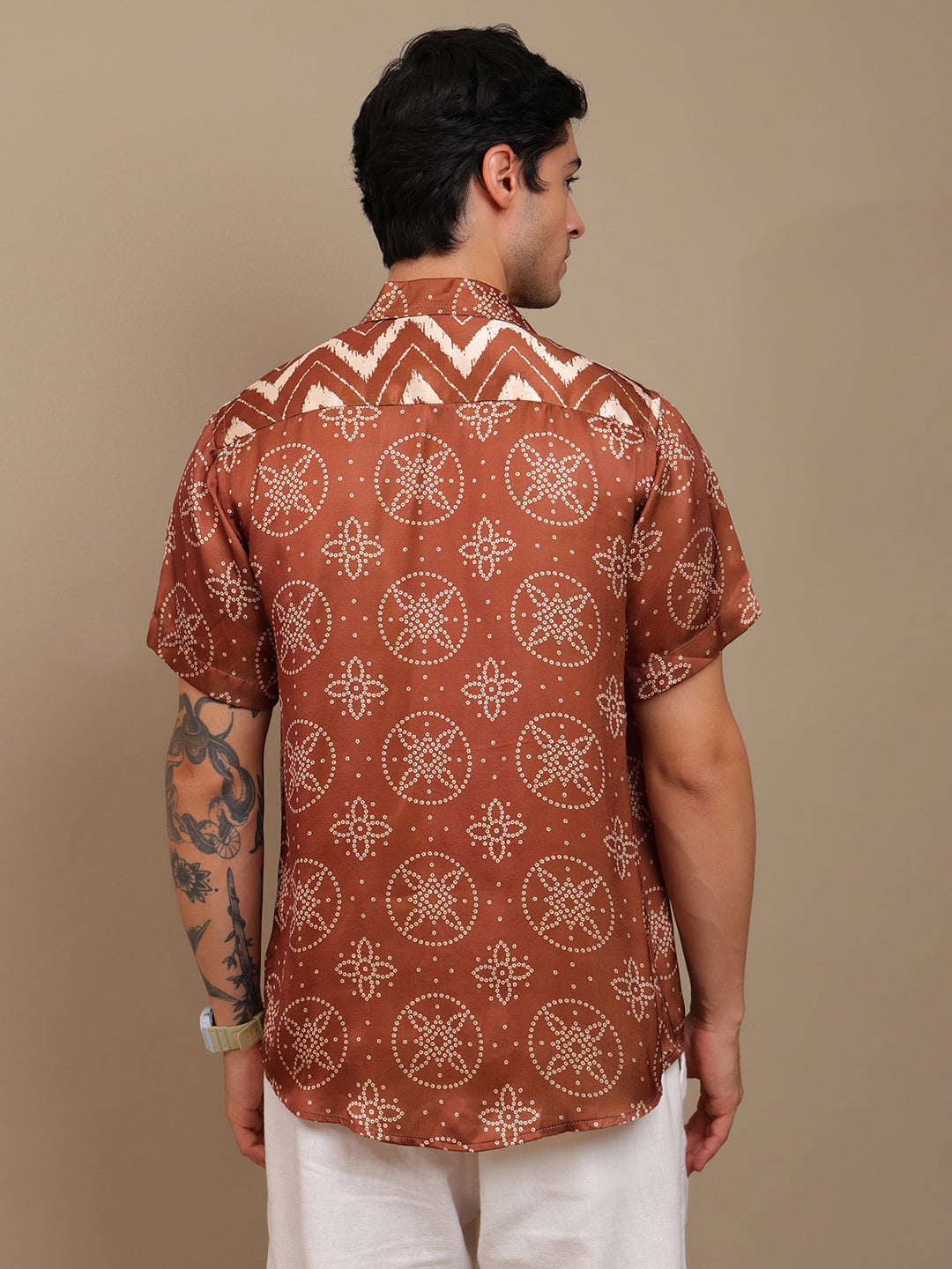 Stylish Brown Bandhani Ethnic Shirt for Men