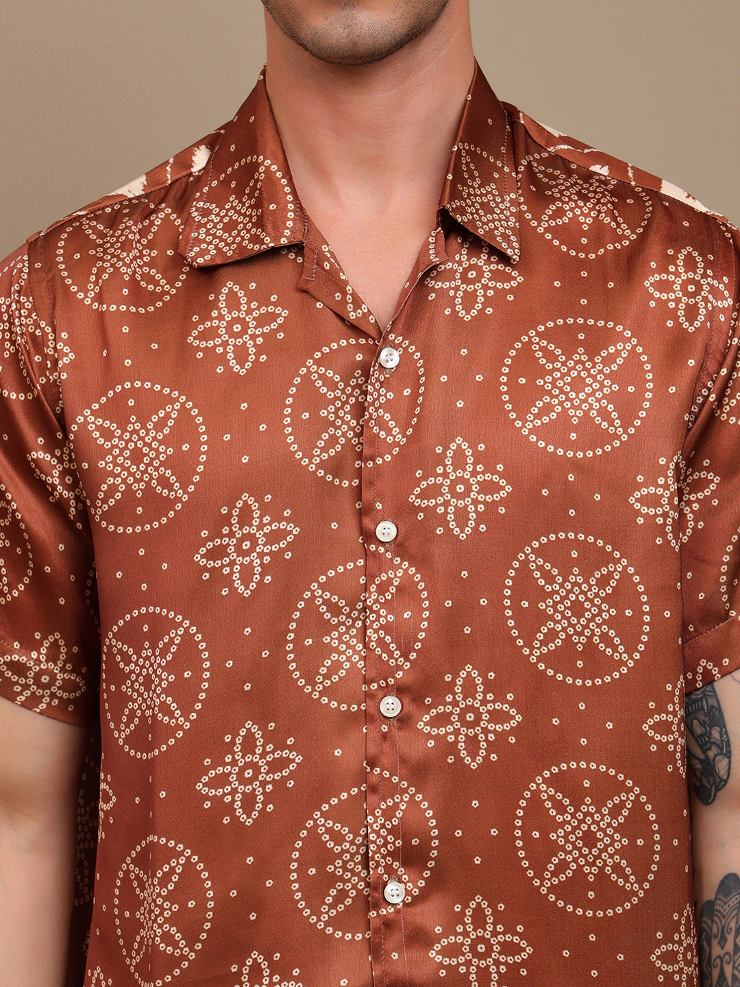 Stylish Brown Bandhani Ethnic Shirt for Men