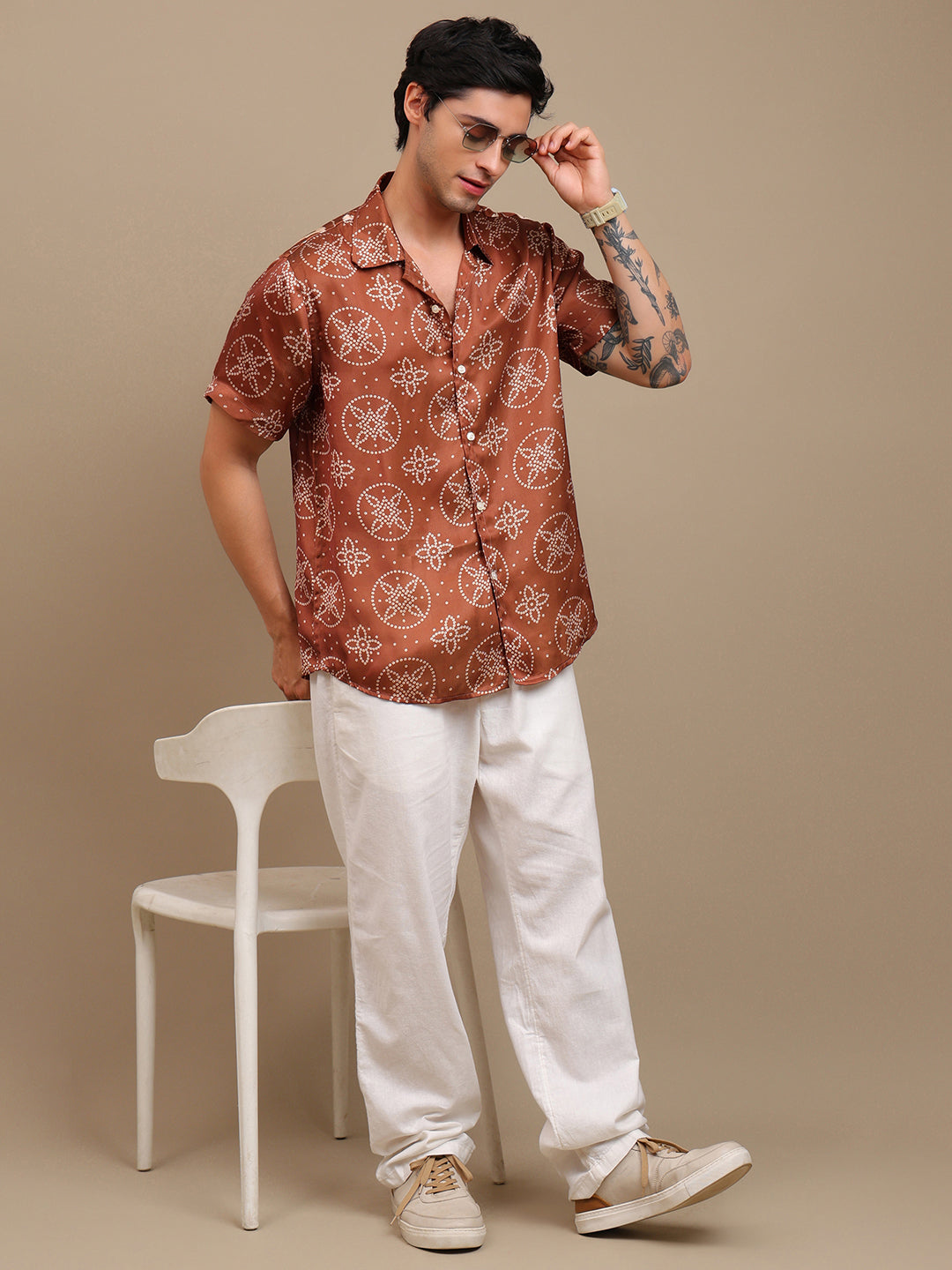 Stylish Brown Bandhani Ethnic Shirt for Men