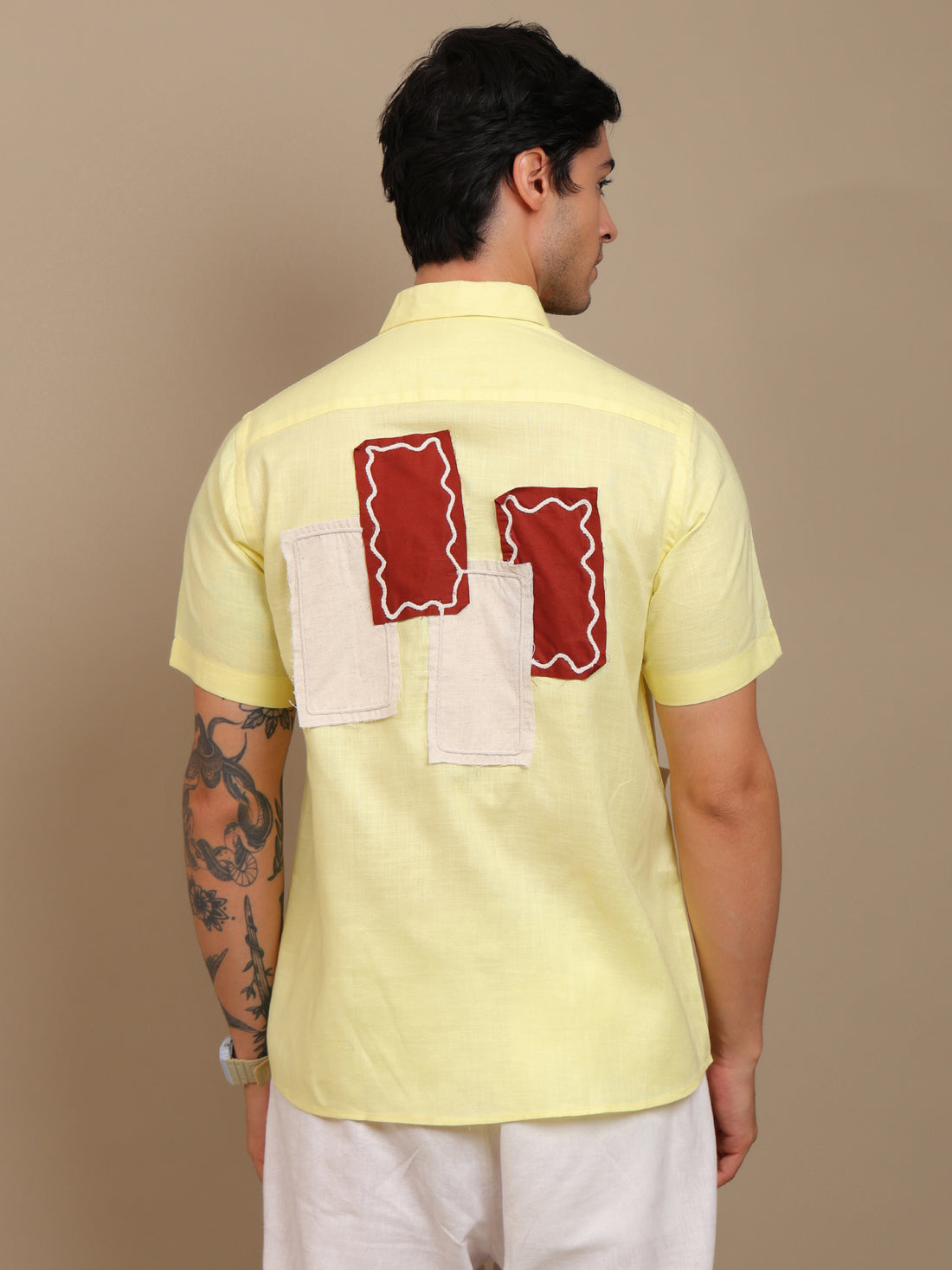 Yellow Shirt with Unique Patchwork Design