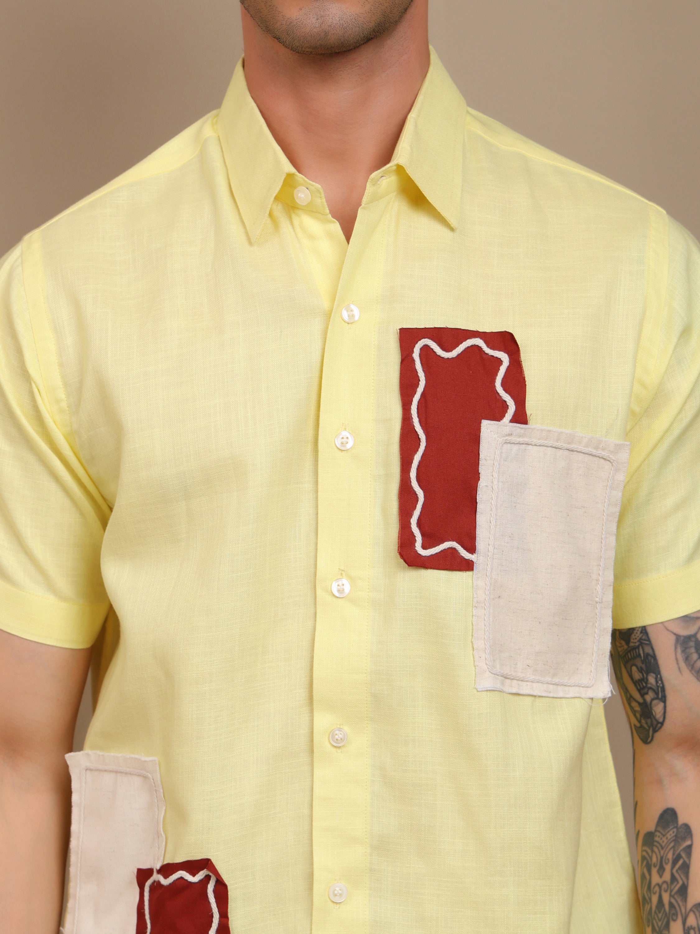 Yellow Shirt with Unique Patchwork Design