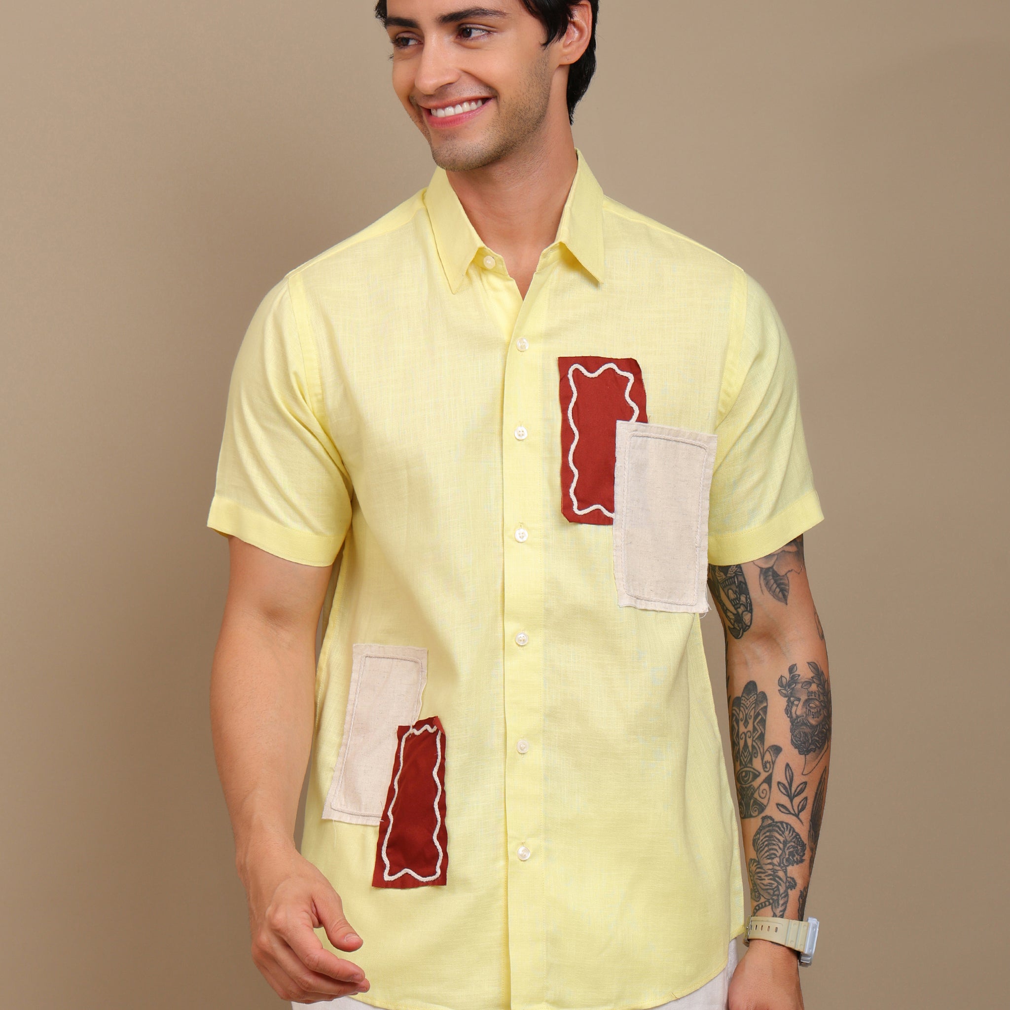 Yellow Shirt with Unique Patchwork Design